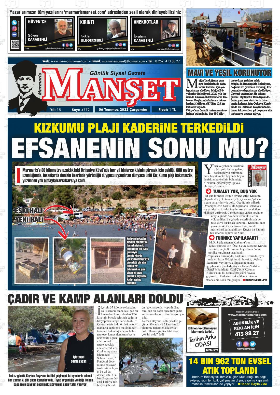 06 Temmuz 2022 Marmaris Manşet Gazete Manşeti