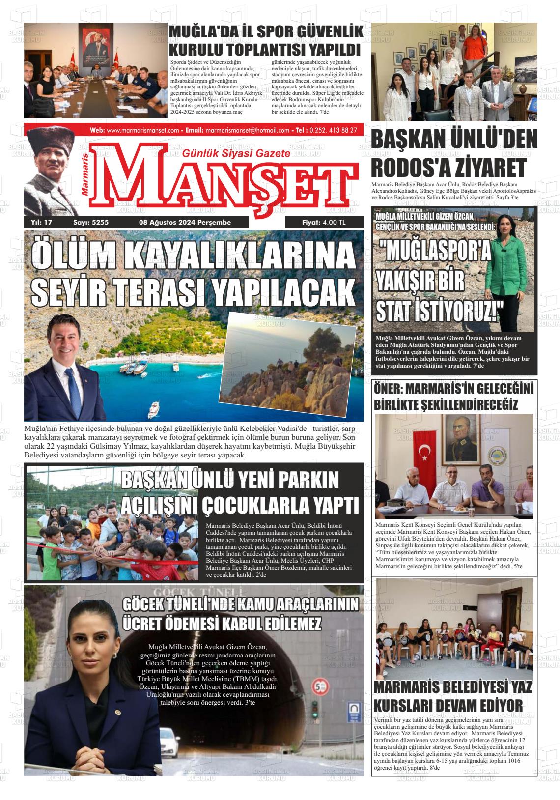 08 Ağustos 2024 Marmaris Manşet Gazete Manşeti