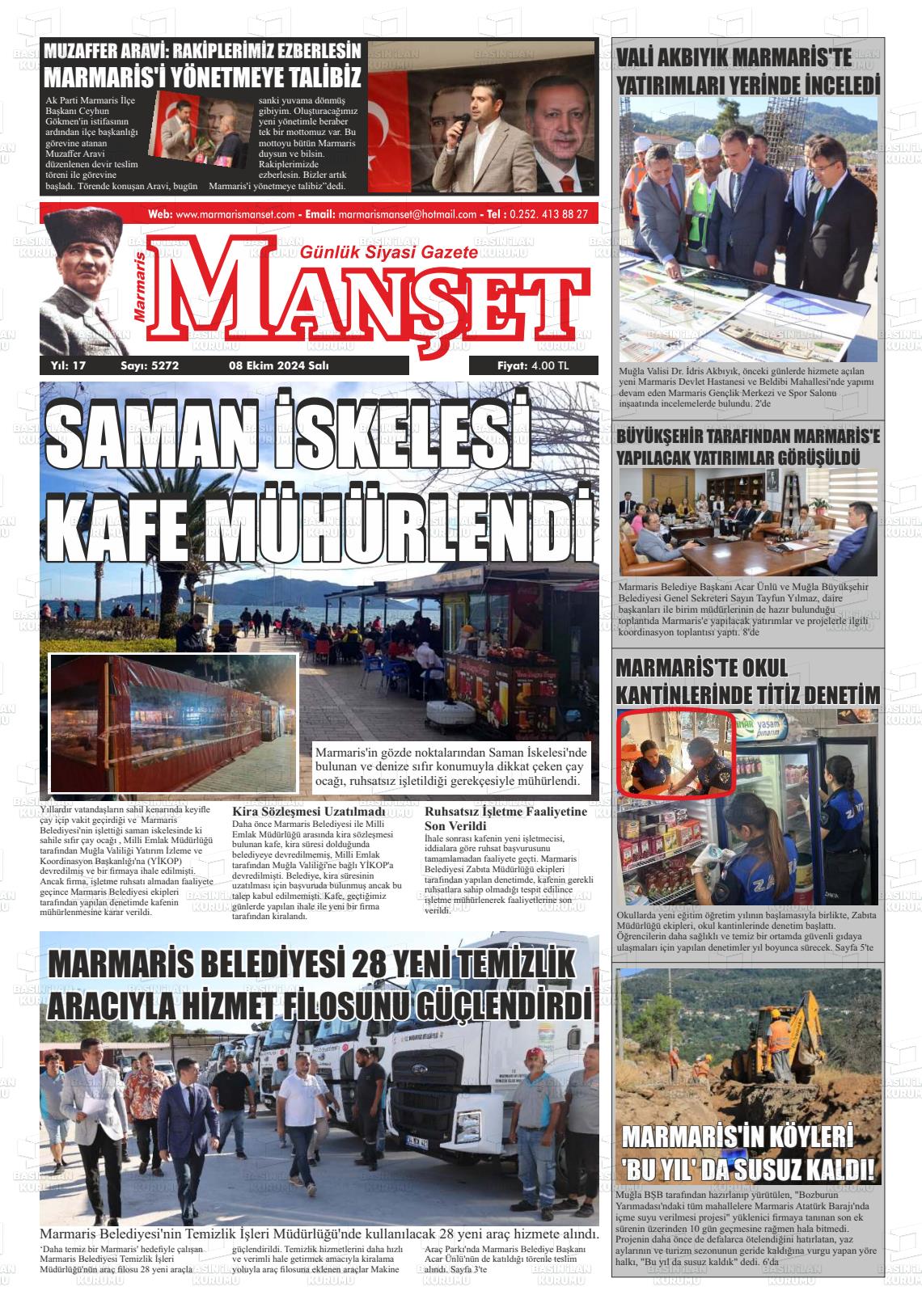 08 Ekim 2024 Marmaris Manşet Gazete Manşeti