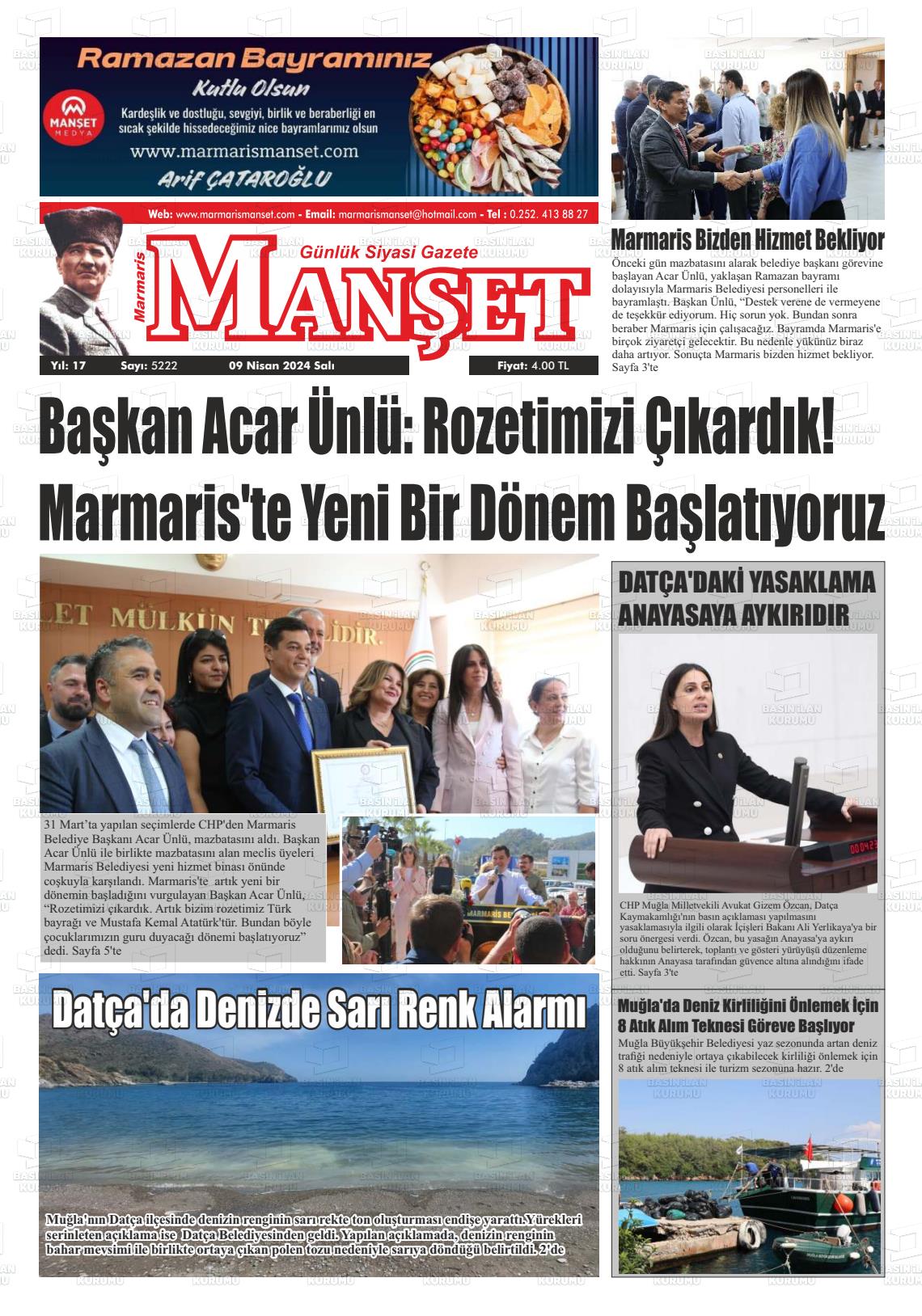 09 Nisan 2024 Marmaris Manşet Gazete Manşeti