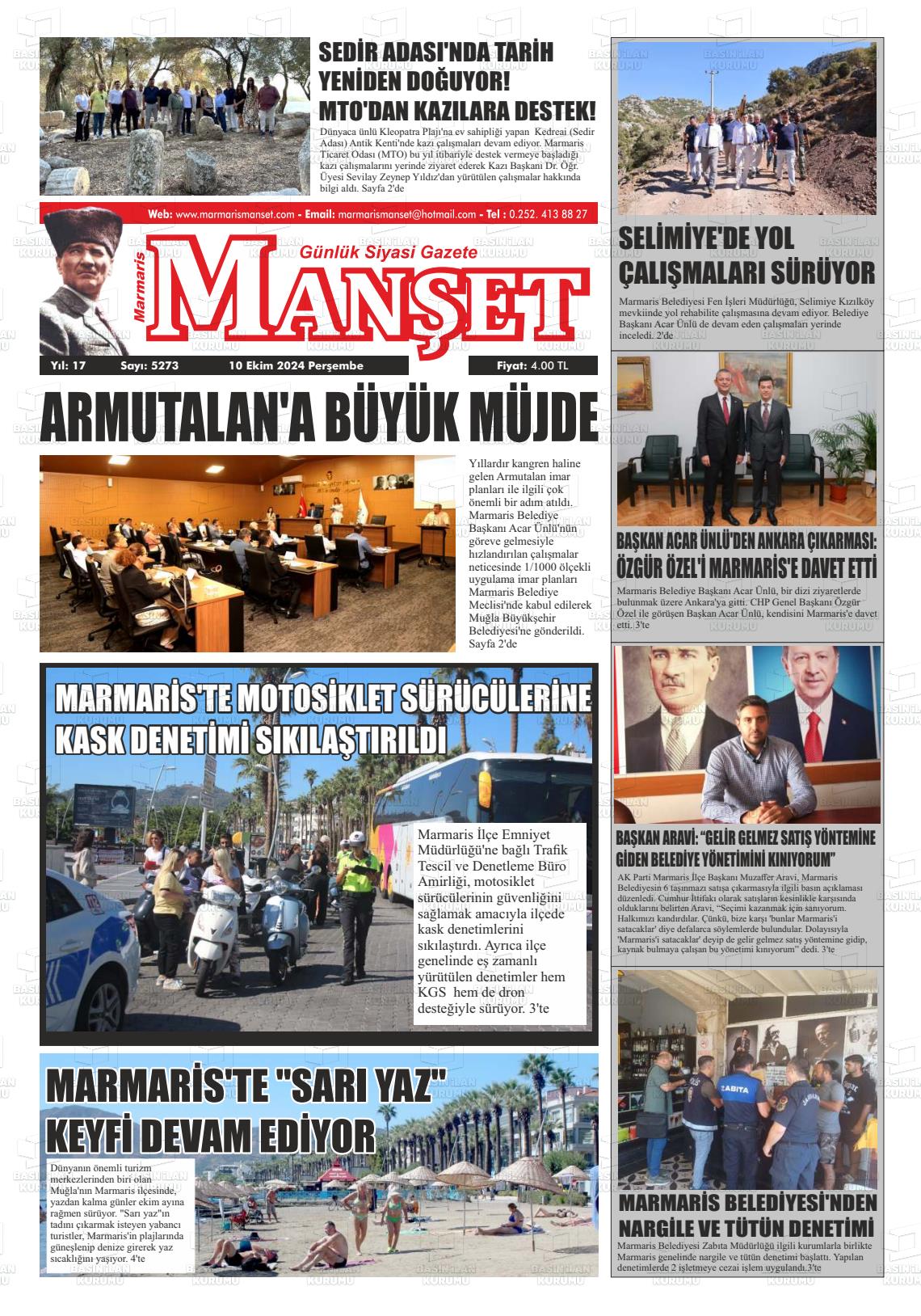 10 Ekim 2024 Marmaris Manşet Gazete Manşeti