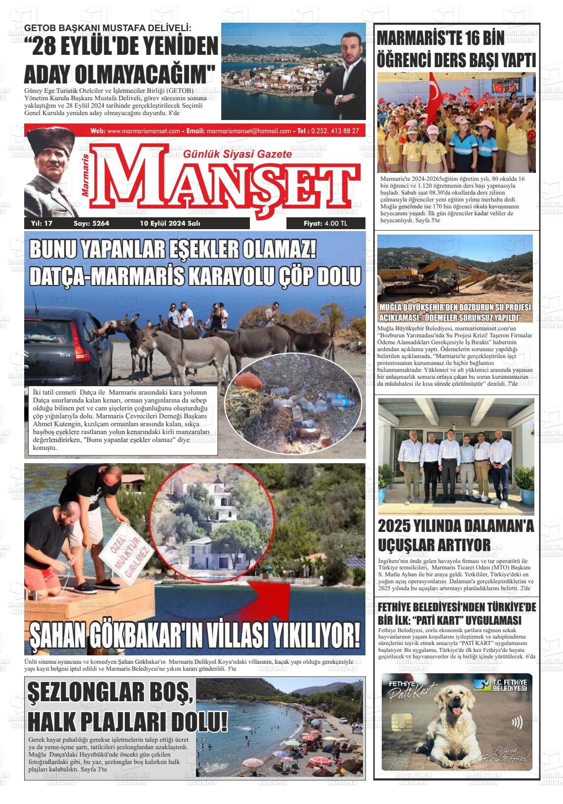 10 Eylül 2024 Marmaris Manşet Gazete Manşeti