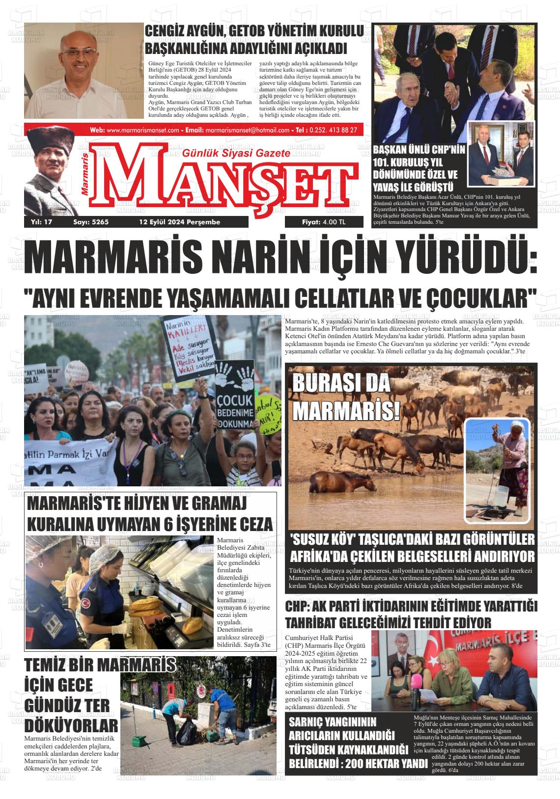 12 Eylül 2024 Marmaris Manşet Gazete Manşeti