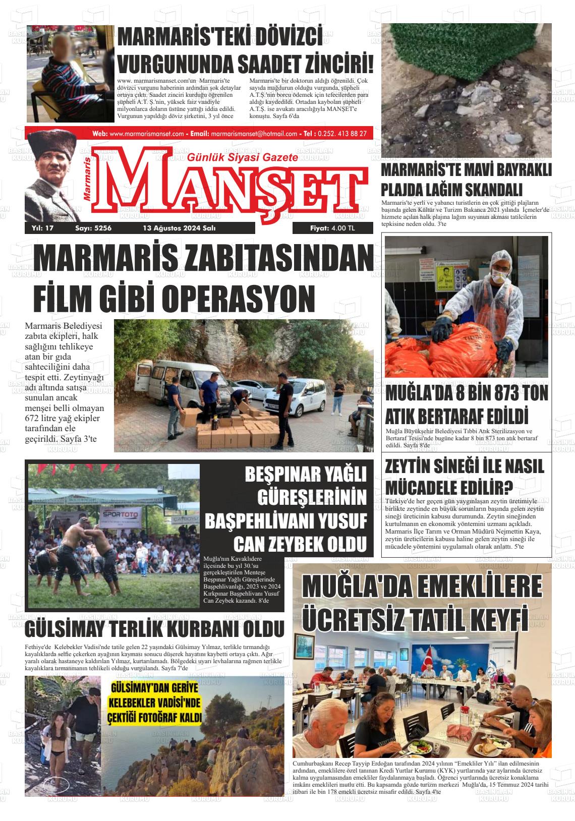 13 Ağustos 2024 Marmaris Manşet Gazete Manşeti