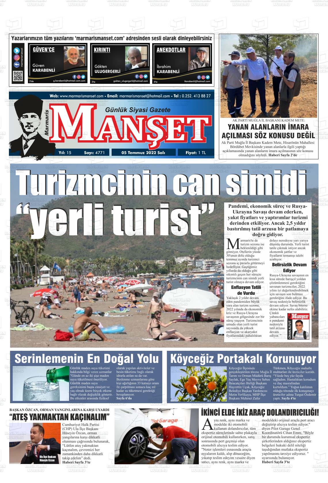 13 Temmuz 2022 Marmaris Manşet Gazete Manşeti