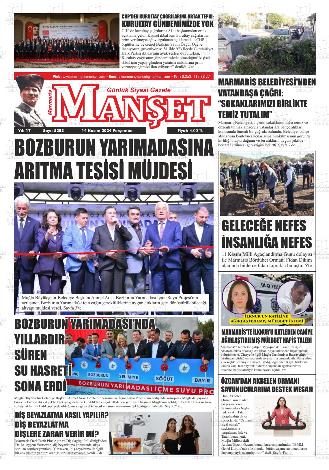 14 Kasım 2024 Marmaris Manşet Gazete Manşeti