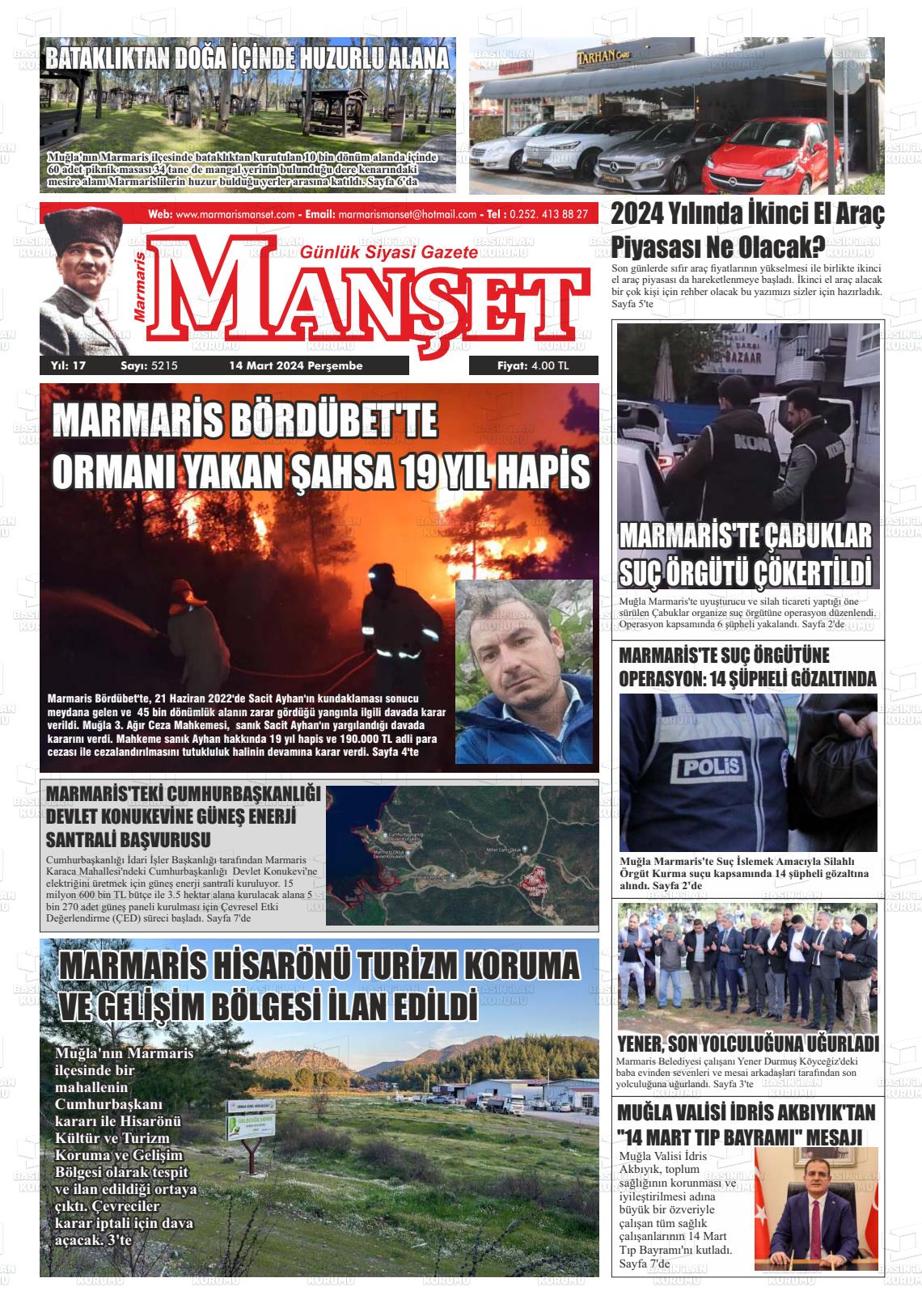 14 Mart 2024 Marmaris Manşet Gazete Manşeti