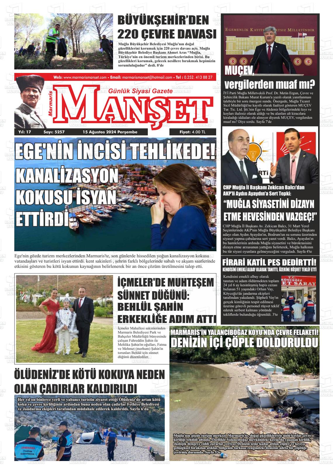 15 Ağustos 2024 Marmaris Manşet Gazete Manşeti