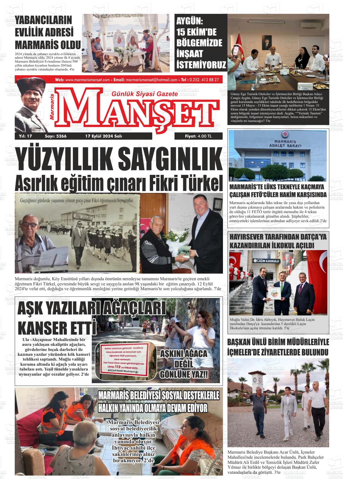 17 Eylül 2024 Marmaris Manşet Gazete Manşeti