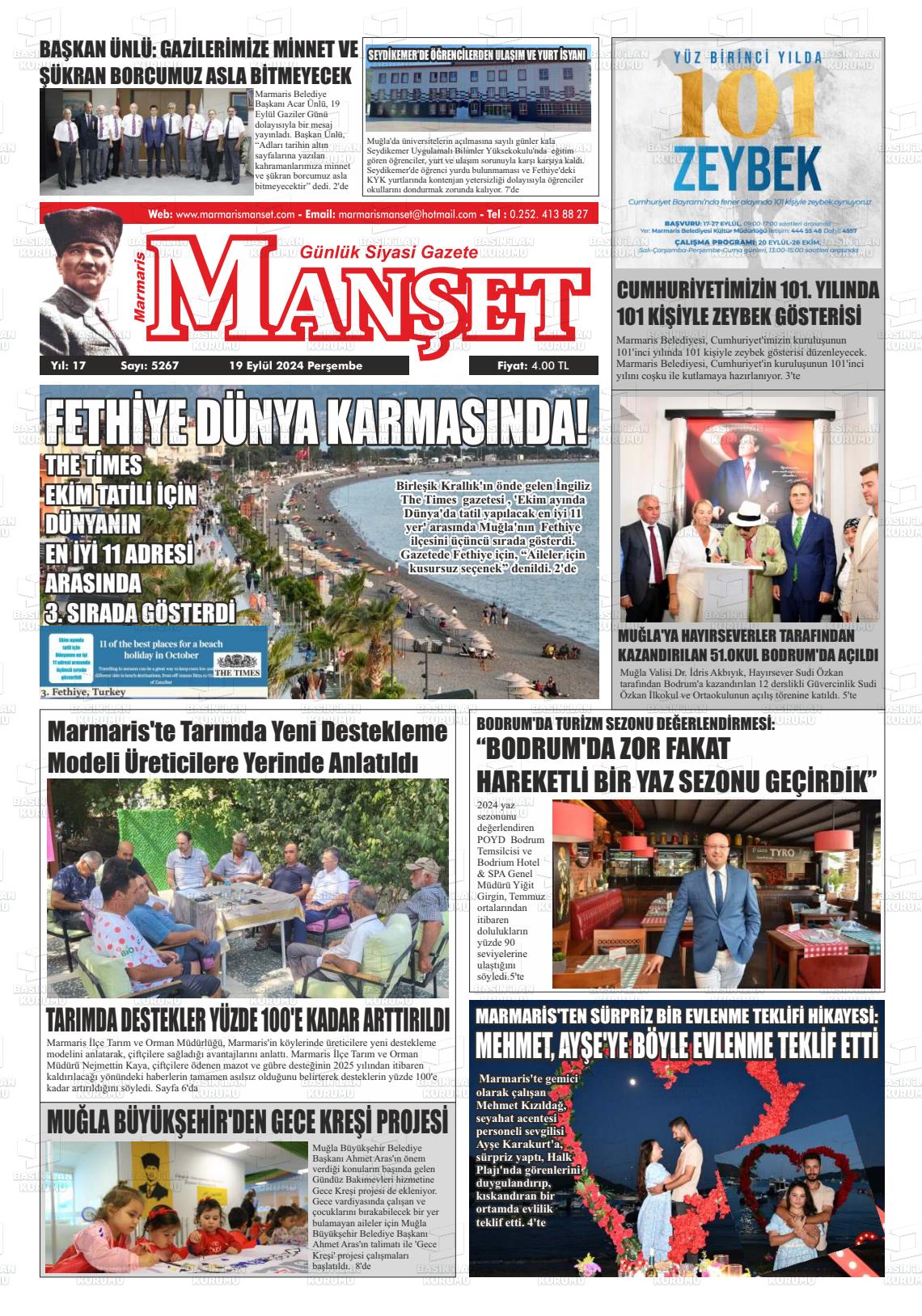 19 Eylül 2024 Marmaris Manşet Gazete Manşeti