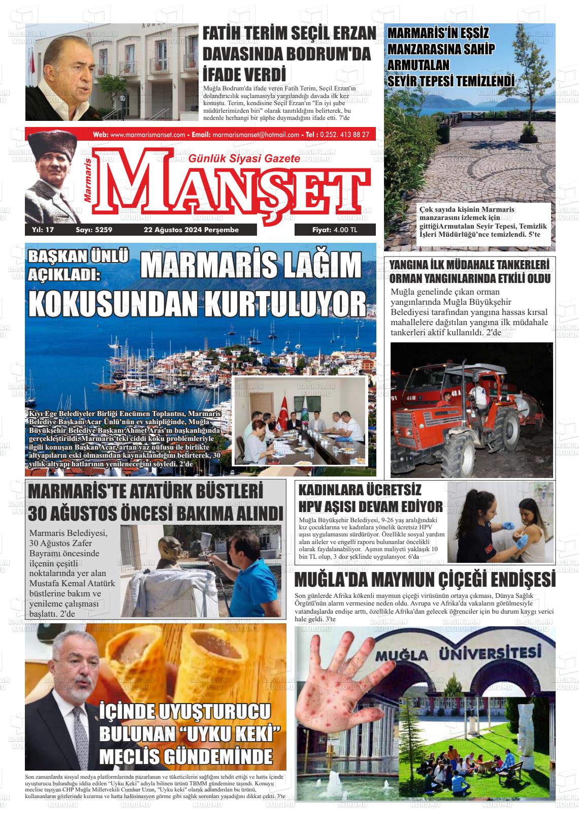 22 Ağustos 2024 Marmaris Manşet Gazete Manşeti