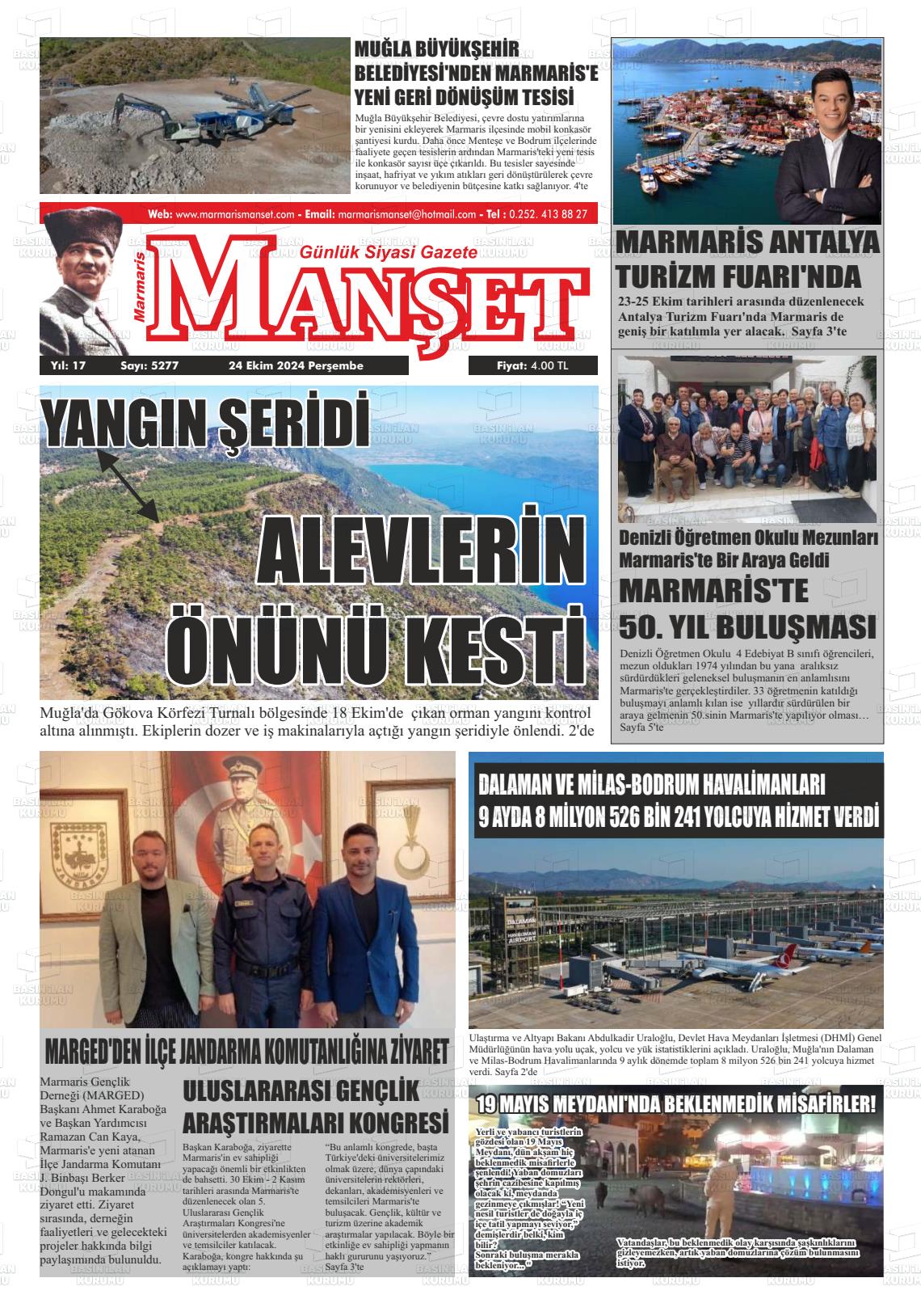 24 Ekim 2024 Marmaris Manşet Gazete Manşeti