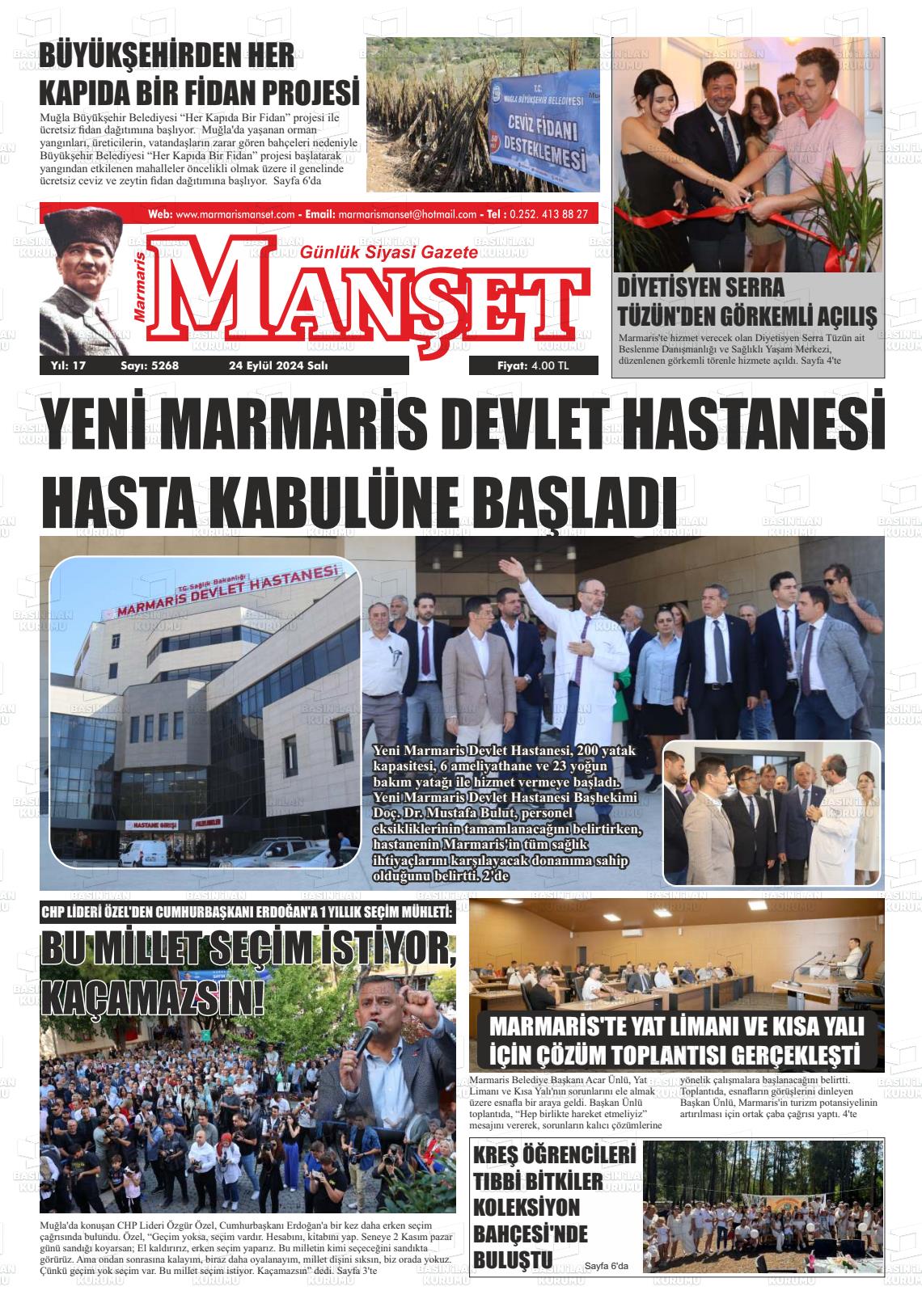 25 Eylül 2024 Marmaris Manşet Gazete Manşeti