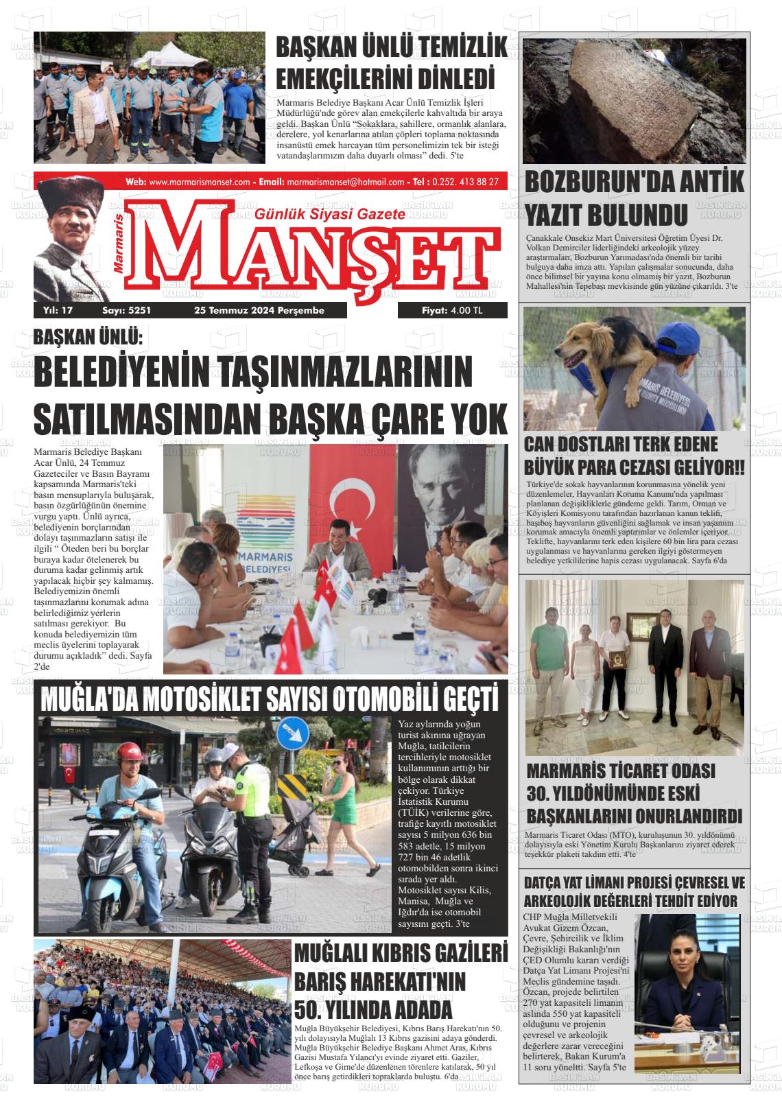 25 Temmuz 2024 Marmaris Manşet Gazete Manşeti