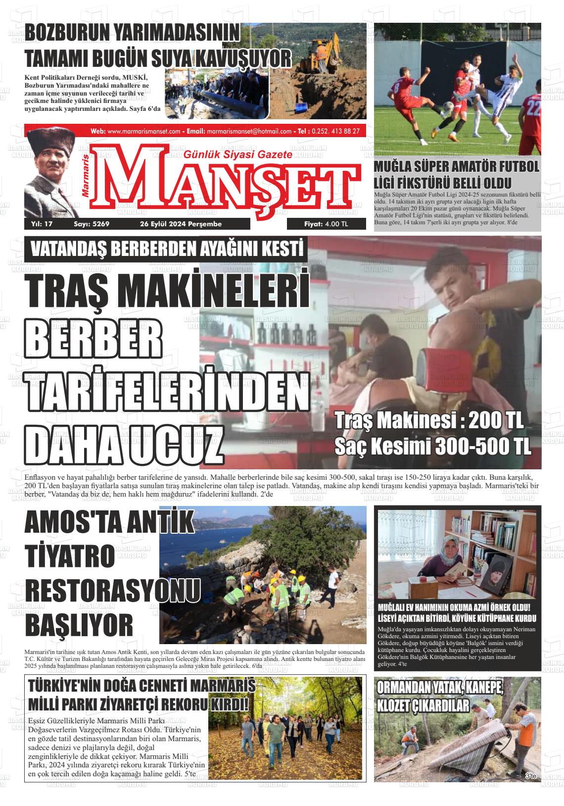 26 Eylül 2024 Marmaris Manşet Gazete Manşeti