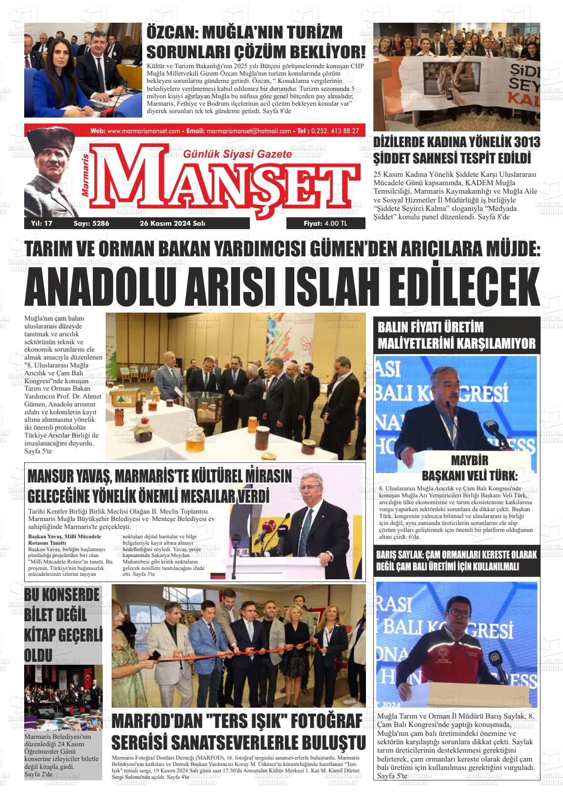 26 Kasım 2024 Marmaris Manşet Gazete Manşeti