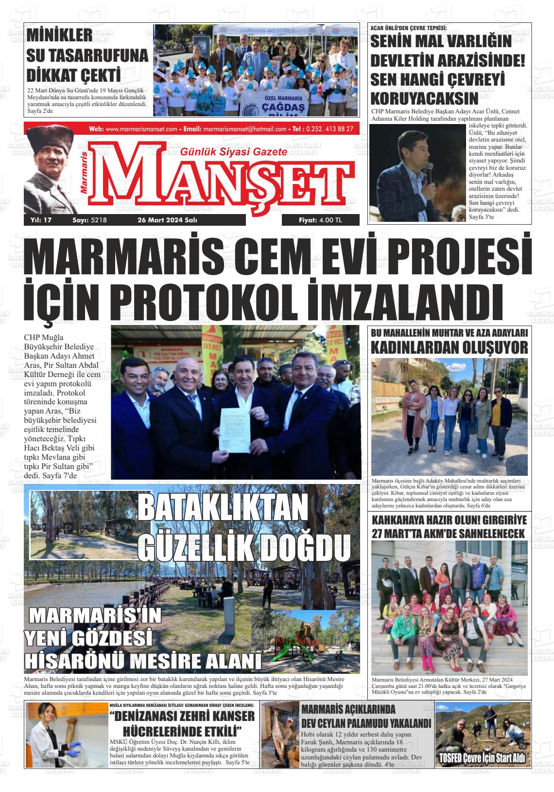 26 Mart 2024 Marmaris Manşet Gazete Manşeti