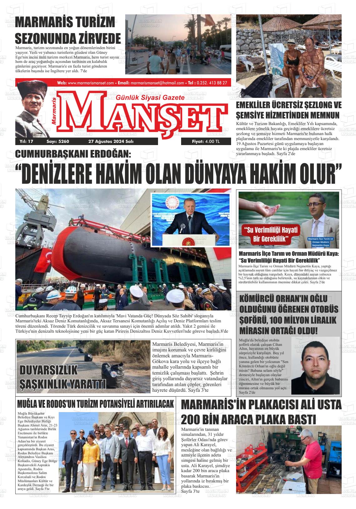 27 Ağustos 2024 Marmaris Manşet Gazete Manşeti