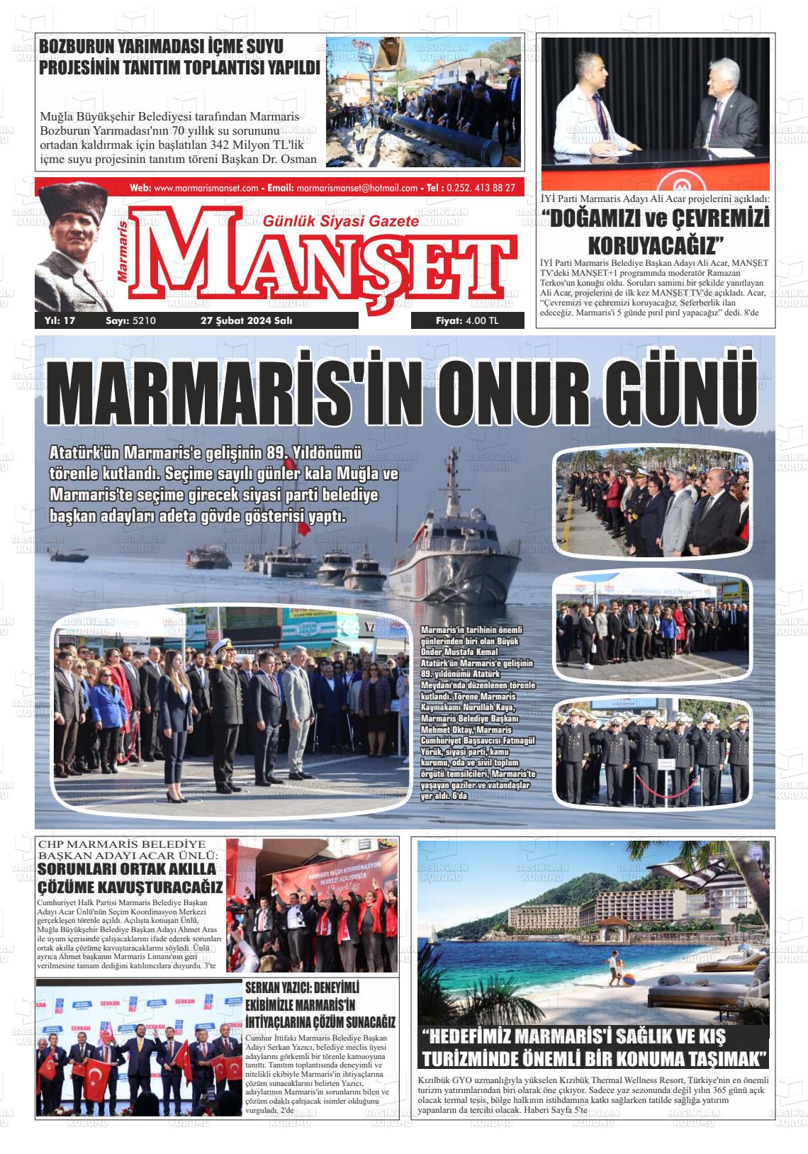 27 Şubat 2024 Marmaris Manşet Gazete Manşeti