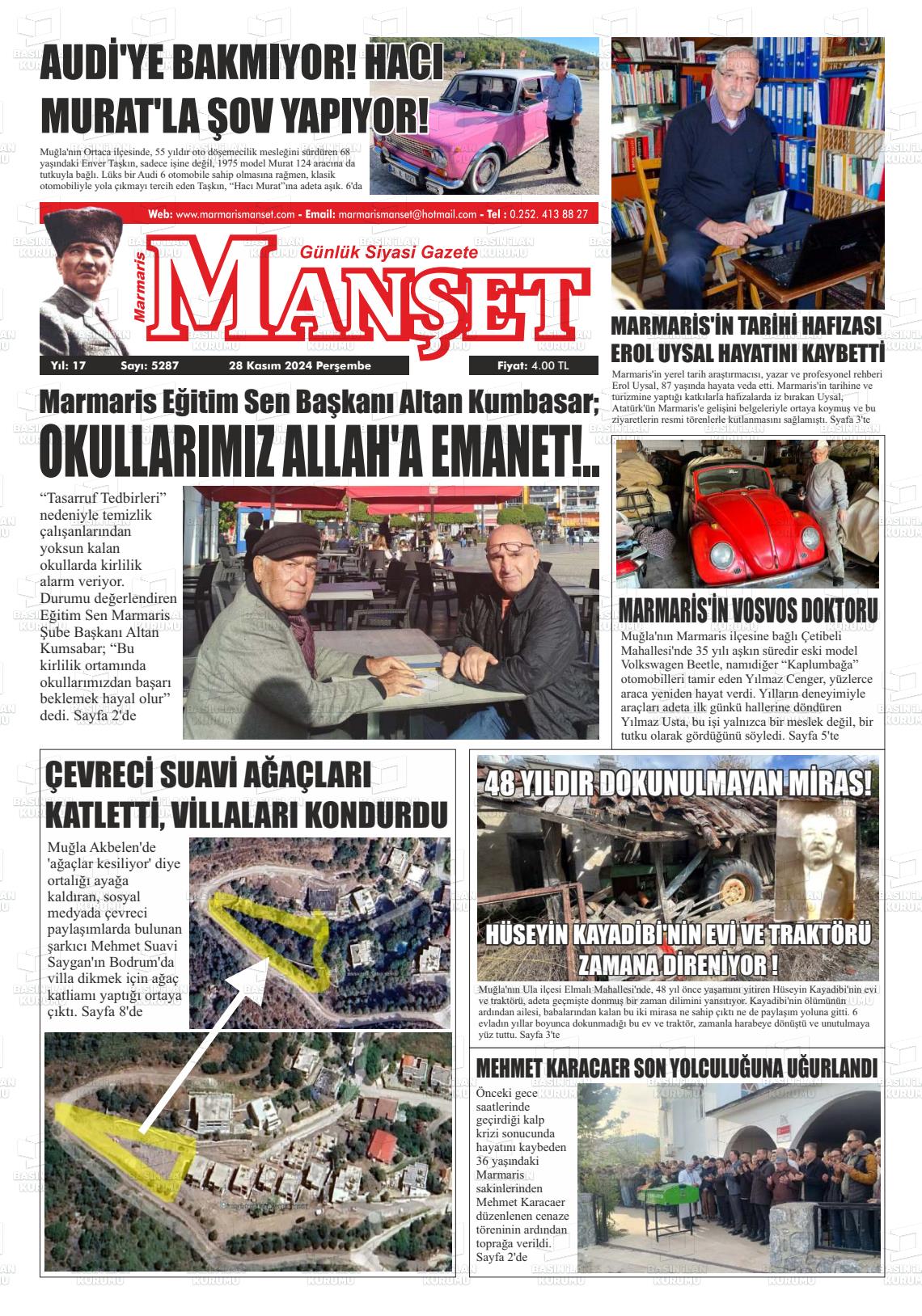 02 Aralık 2024 Marmaris Manşet Gazete Manşeti