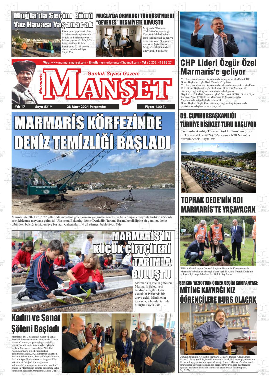 28 Mart 2024 Marmaris Manşet Gazete Manşeti