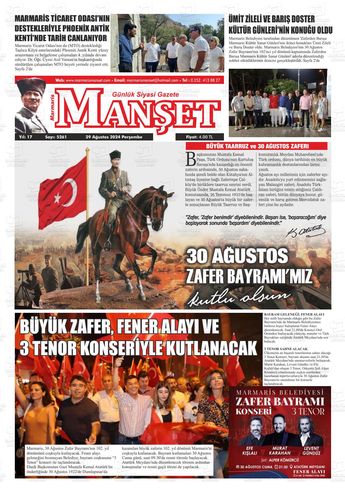 29 Ağustos 2024 Marmaris Manşet Gazete Manşeti