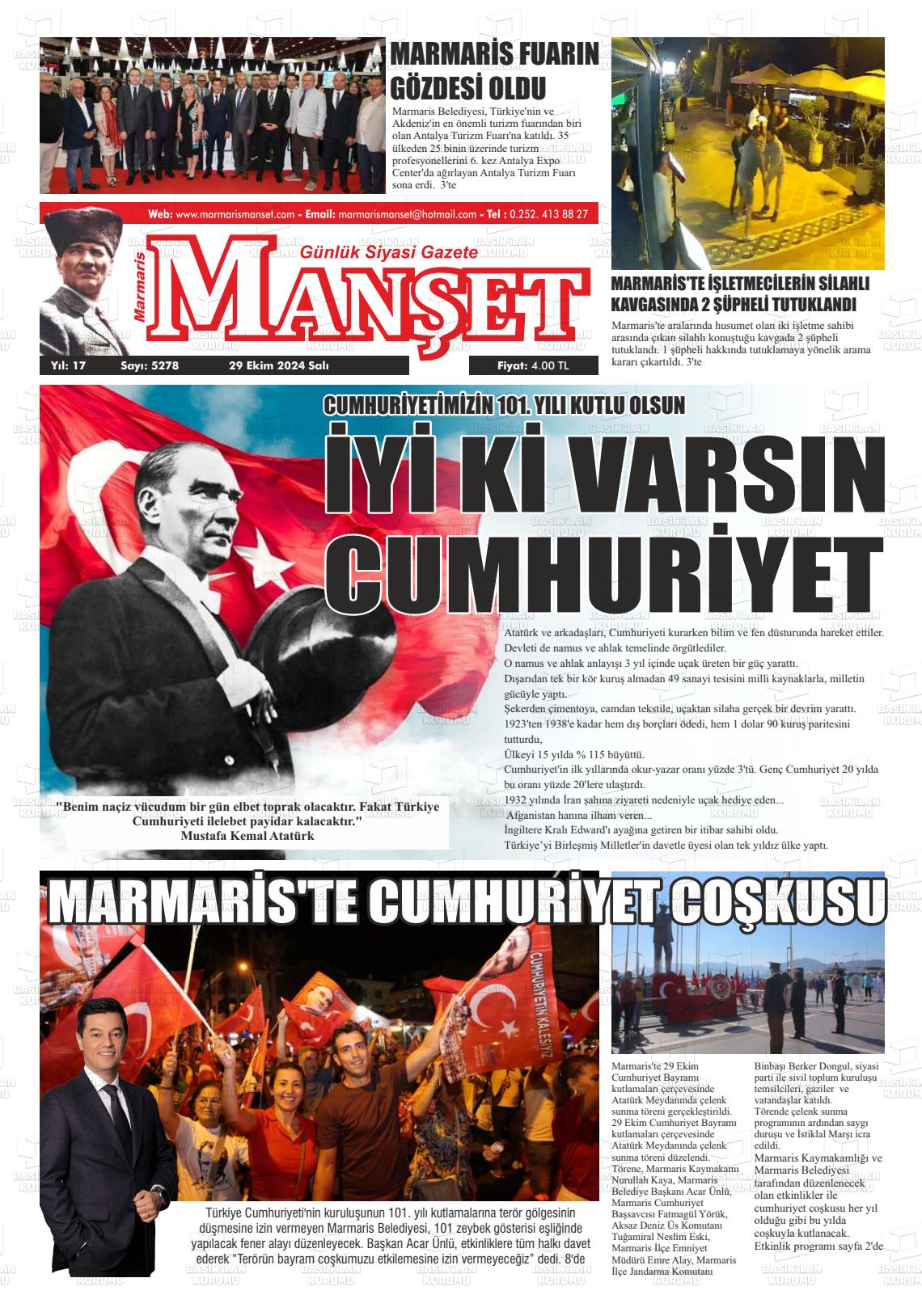 29 Ekim 2024 Marmaris Manşet Gazete Manşeti