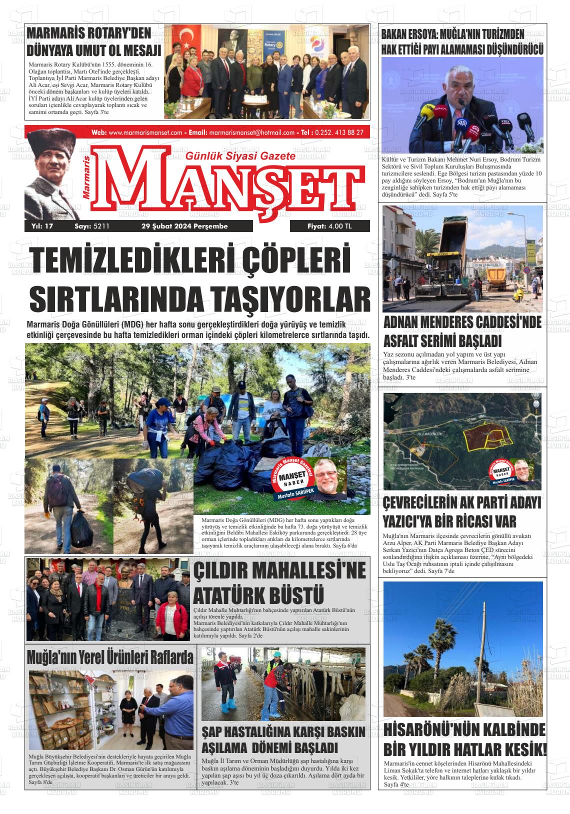 29 Şubat 2024 Marmaris Manşet Gazete Manşeti