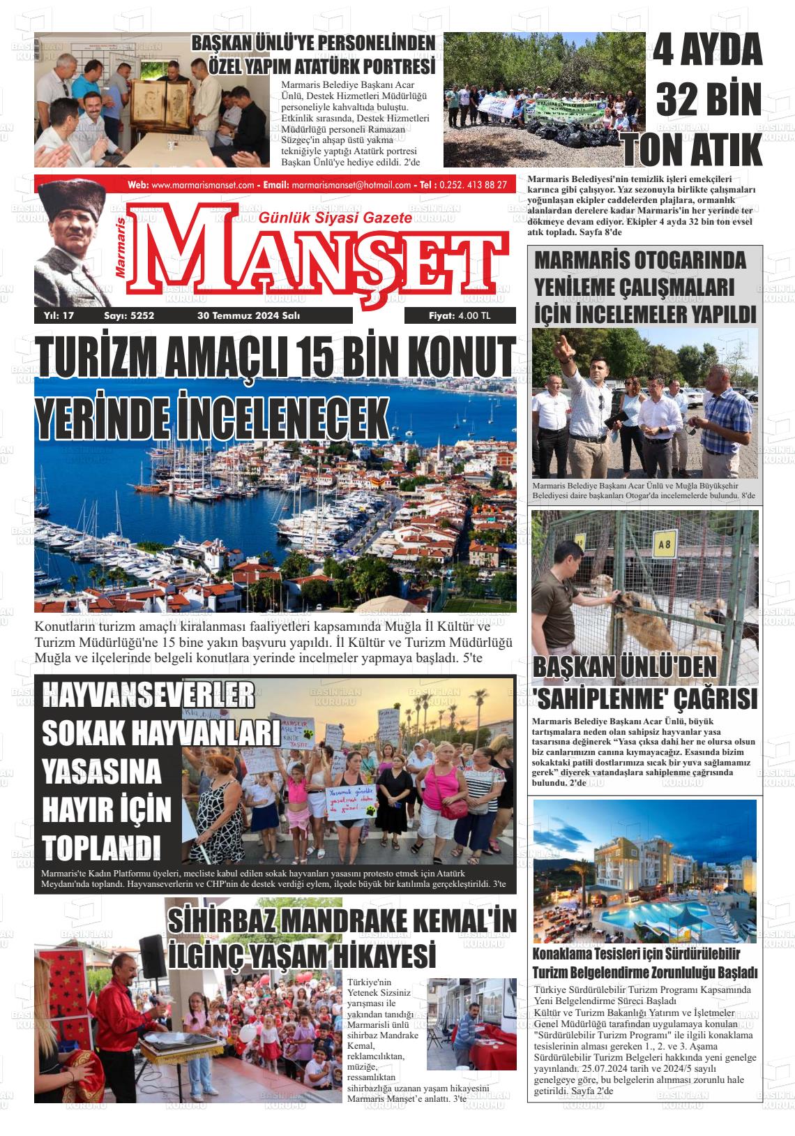 30 Temmuz 2024 Marmaris Manşet Gazete Manşeti