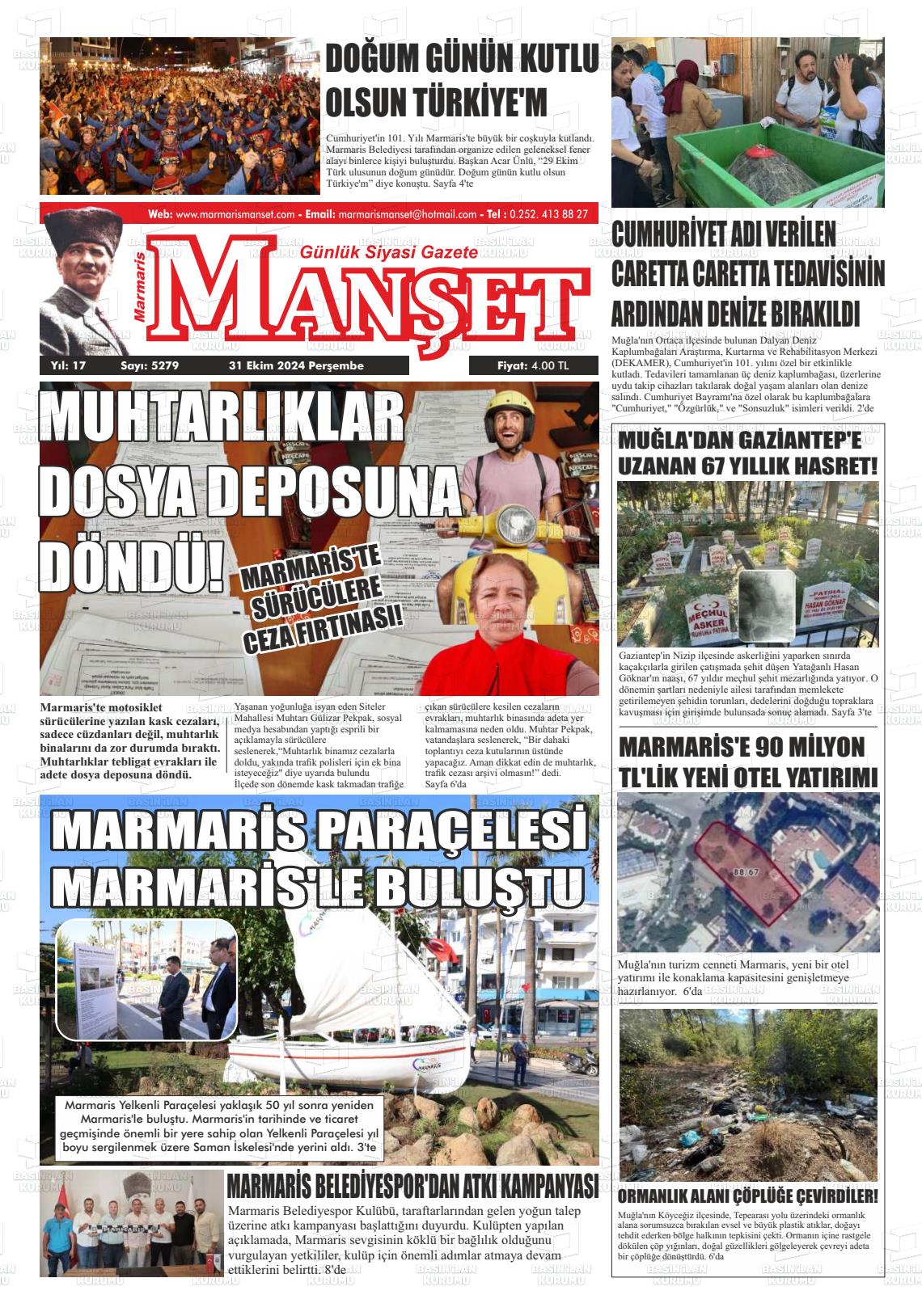 31 Ekim 2024 Marmaris Manşet Gazete Manşeti