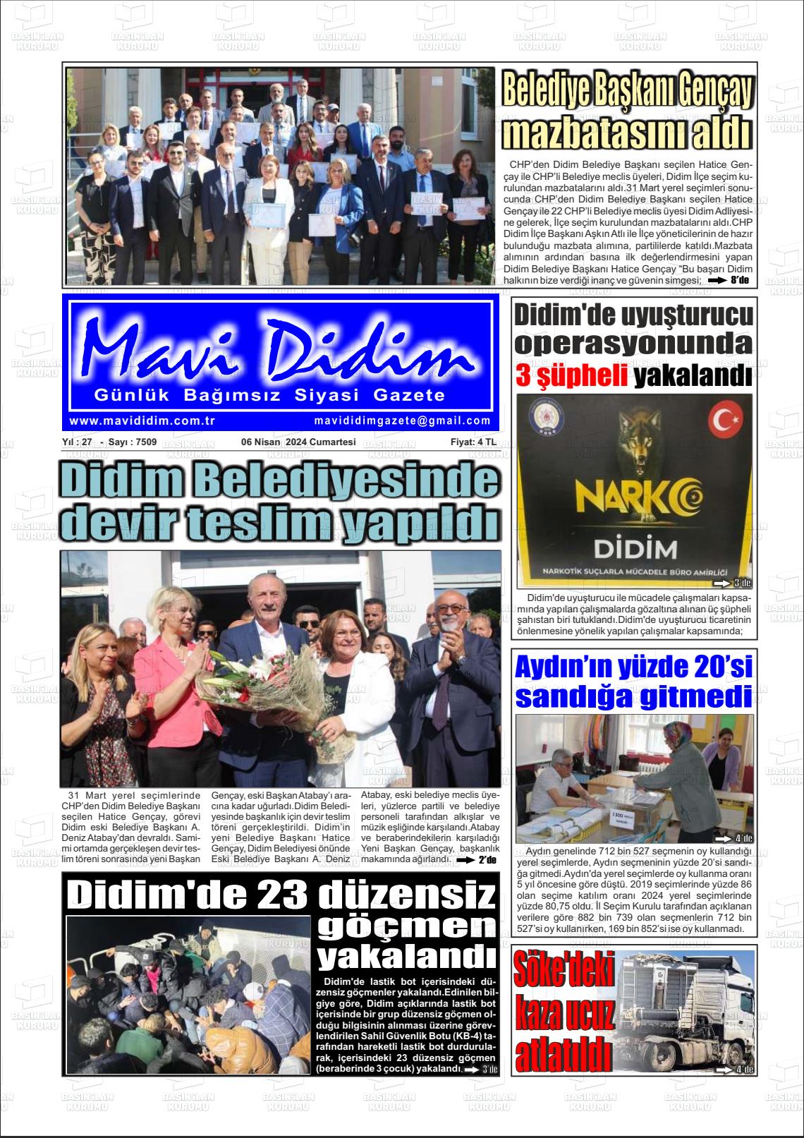 06 Nisan 2024 Mavi Didim Gazete Manşeti