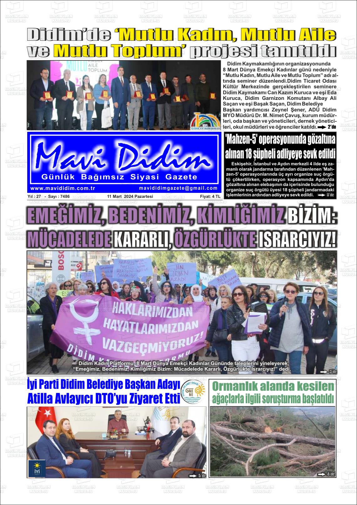 11 Mart 2024 Mavi Didim Gazete Manşeti