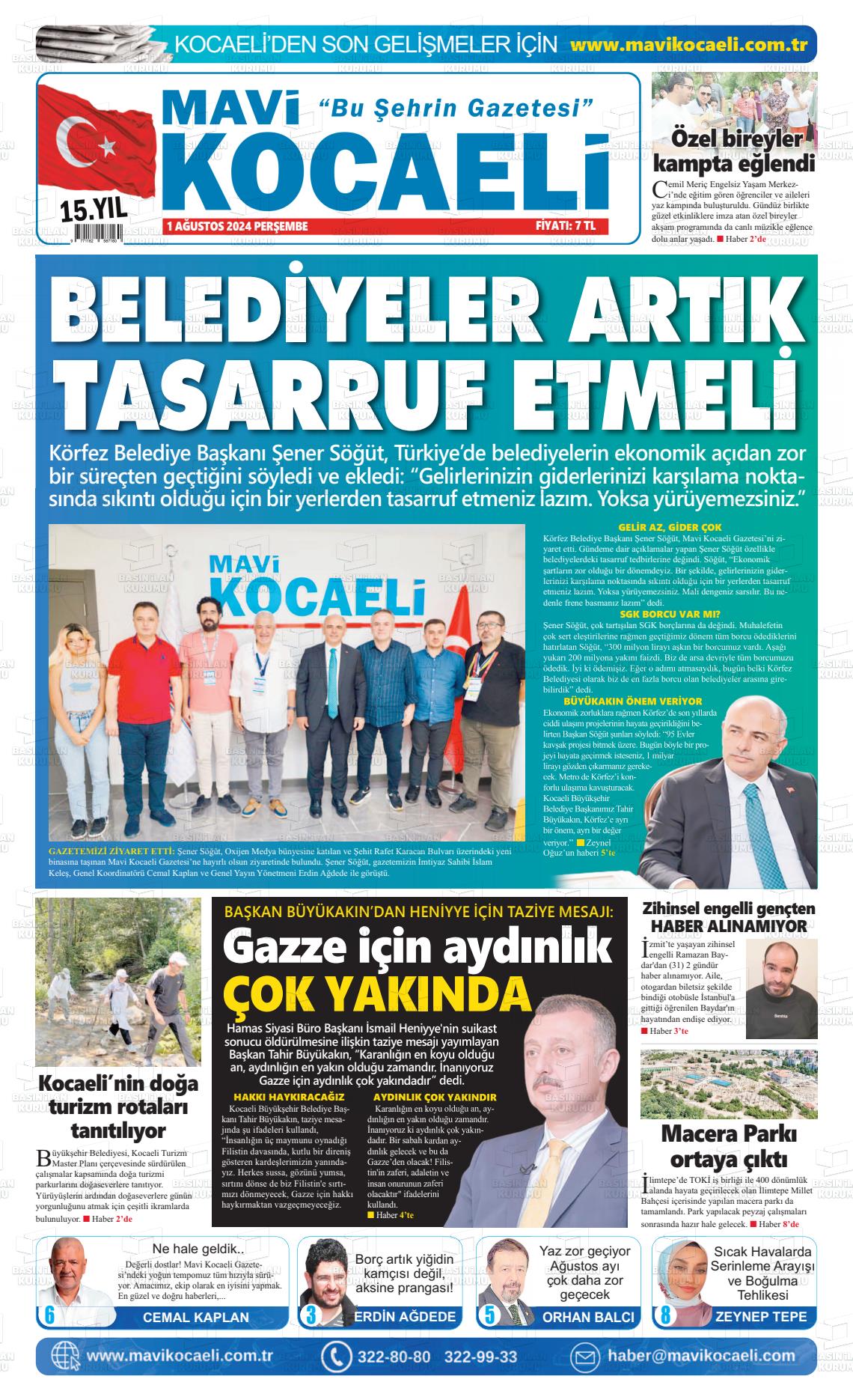 01 Ağustos 2024 Mavi Kocaeli Gazete Manşeti