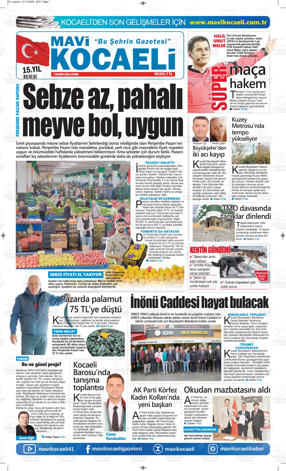 01 Kasım 2024 Mavi Kocaeli Gazete Manşeti