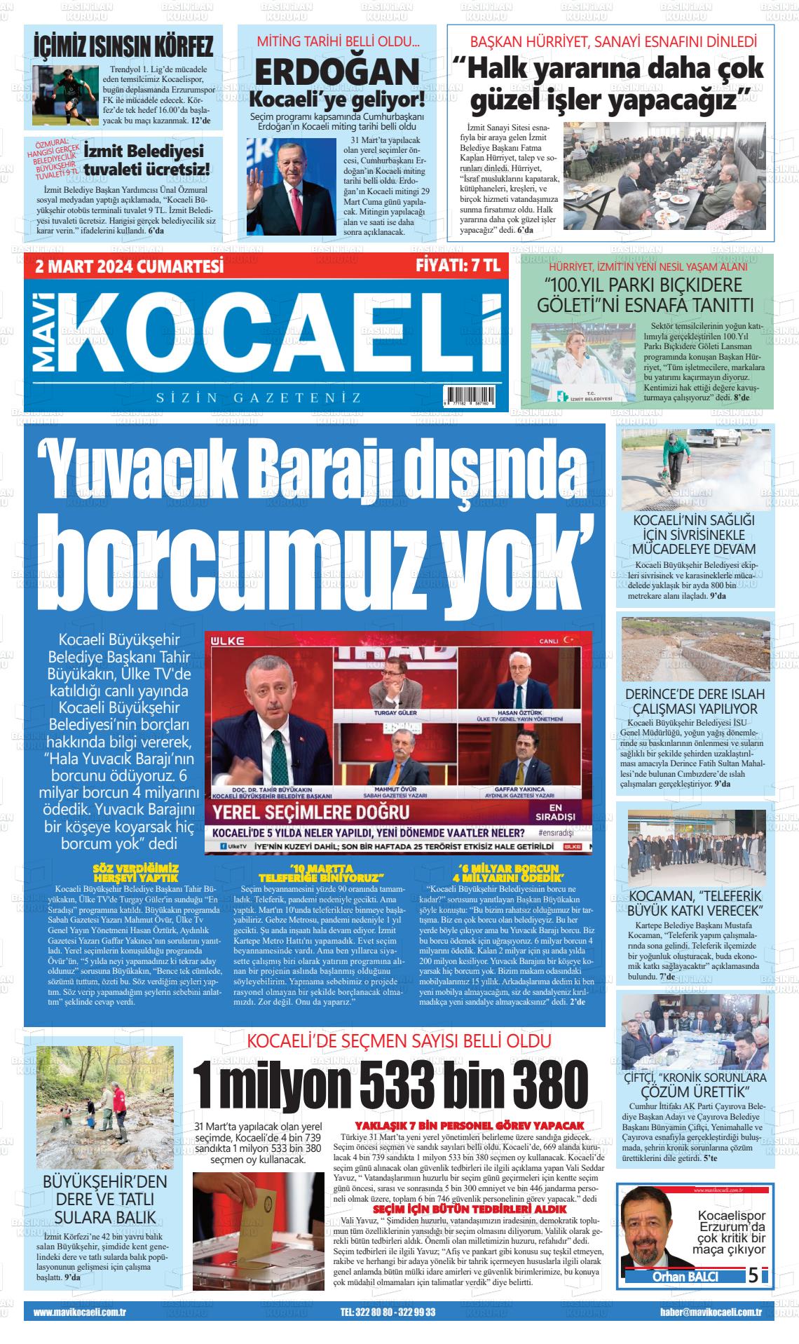 02 Mart 2024 Mavi Kocaeli Gazete Manşeti