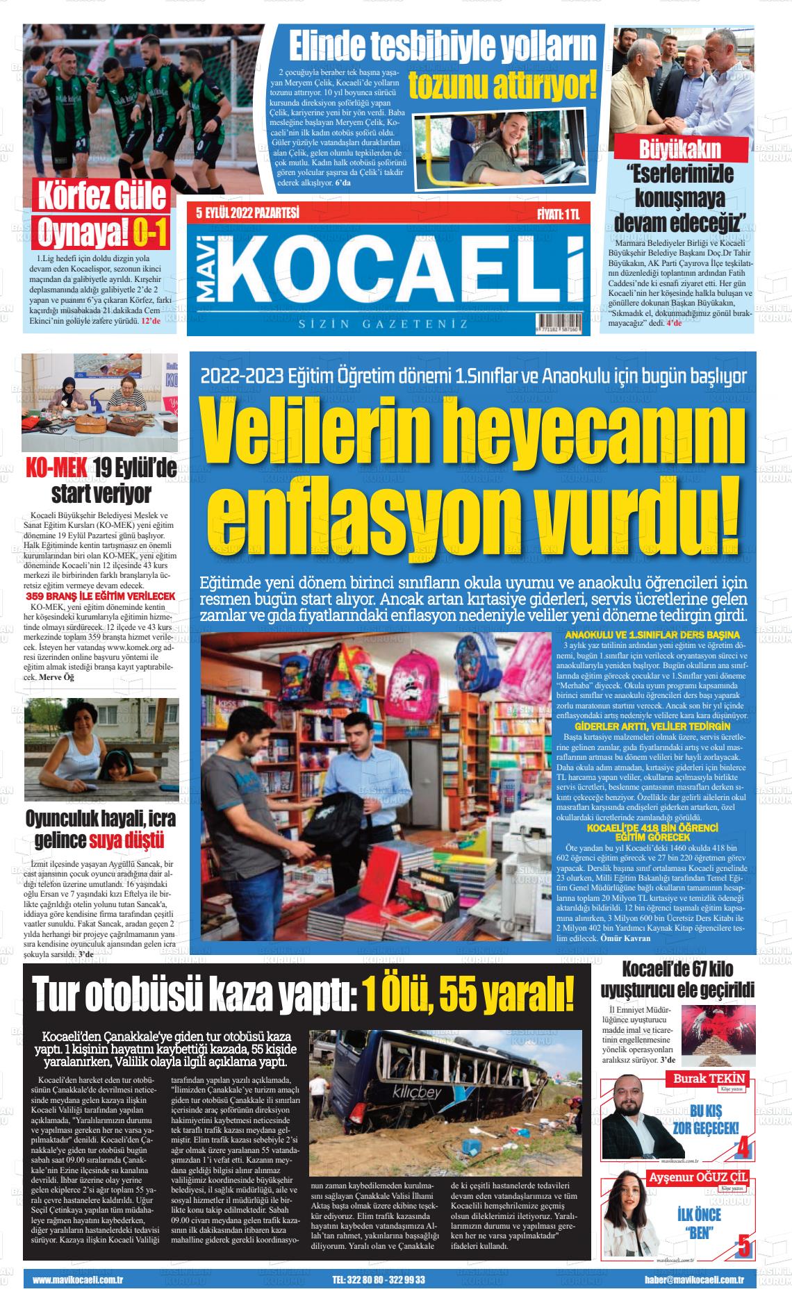 05 Eylül 2022 Mavi Kocaeli Gazete Manşeti