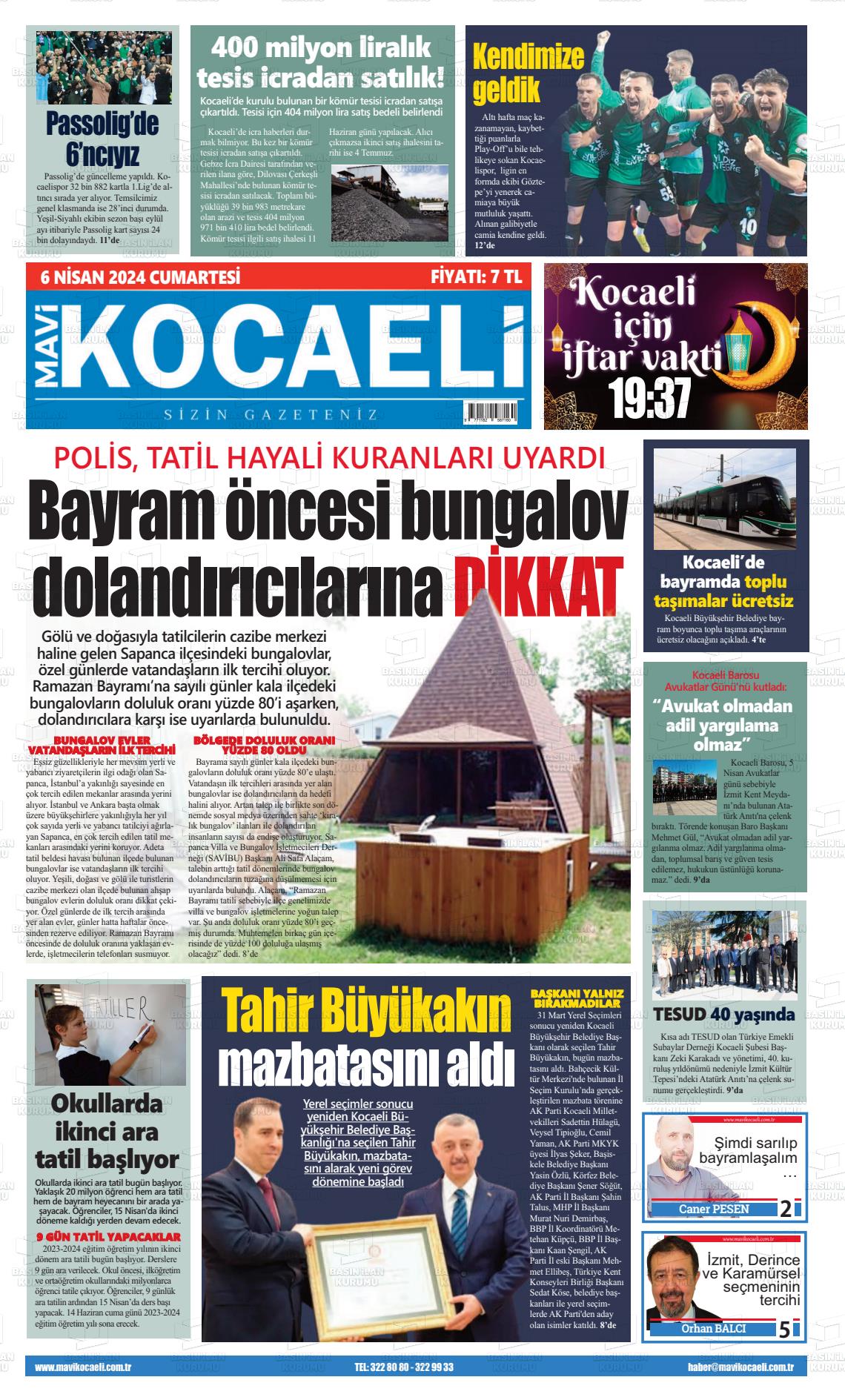 06 Nisan 2024 Mavi Kocaeli Gazete Manşeti