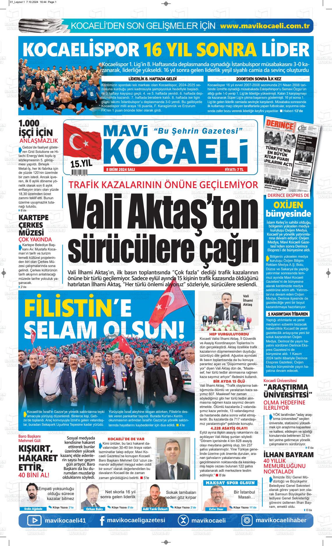 08 Ekim 2024 Mavi Kocaeli Gazete Manşeti