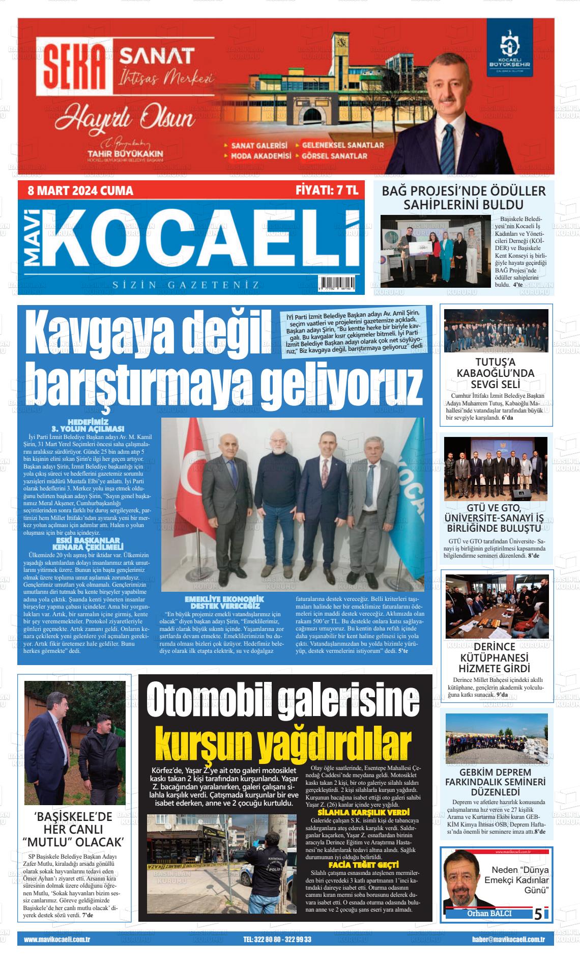 08 Mart 2024 Mavi Kocaeli Gazete Manşeti