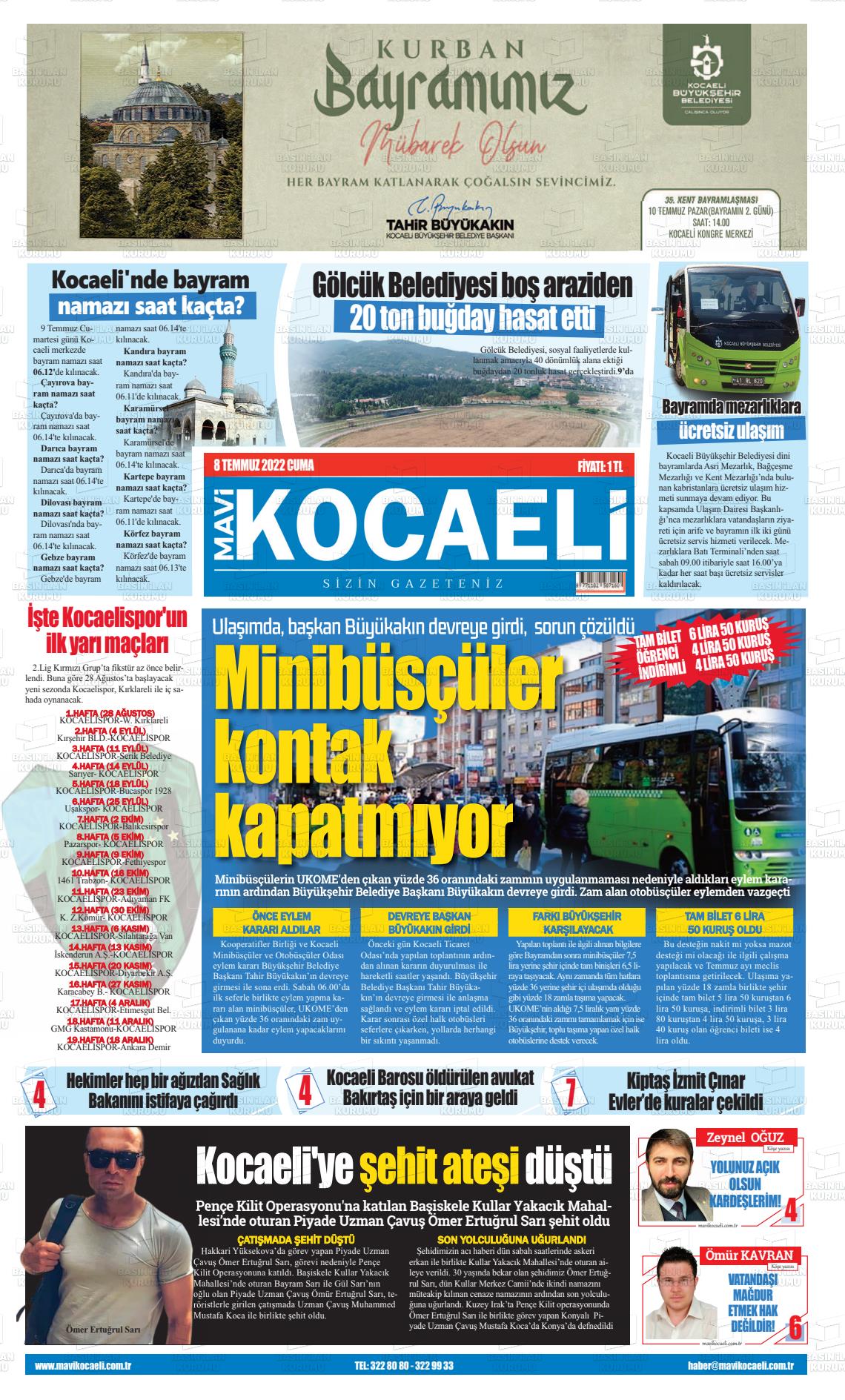 05 Eylül 2022 Mavi Kocaeli Gazete Manşeti