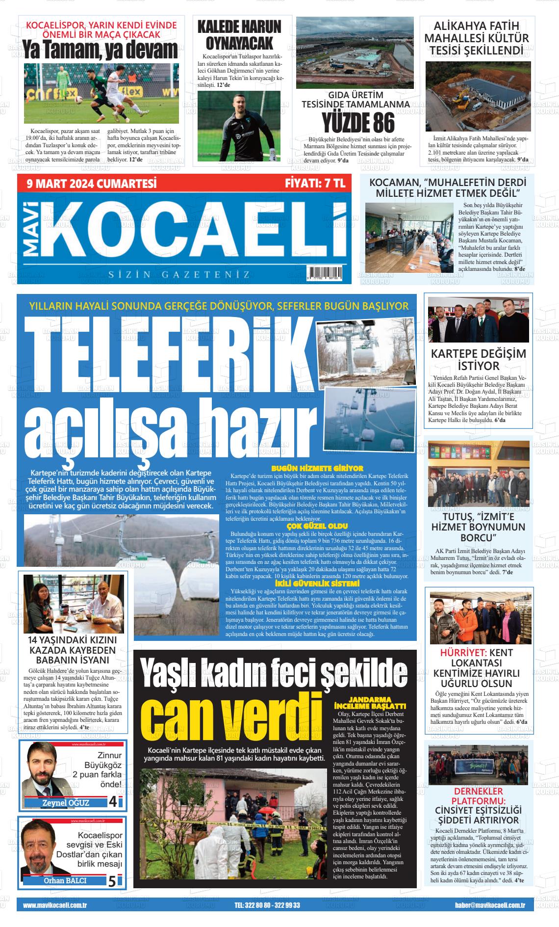 09 Mart 2024 Mavi Kocaeli Gazete Manşeti