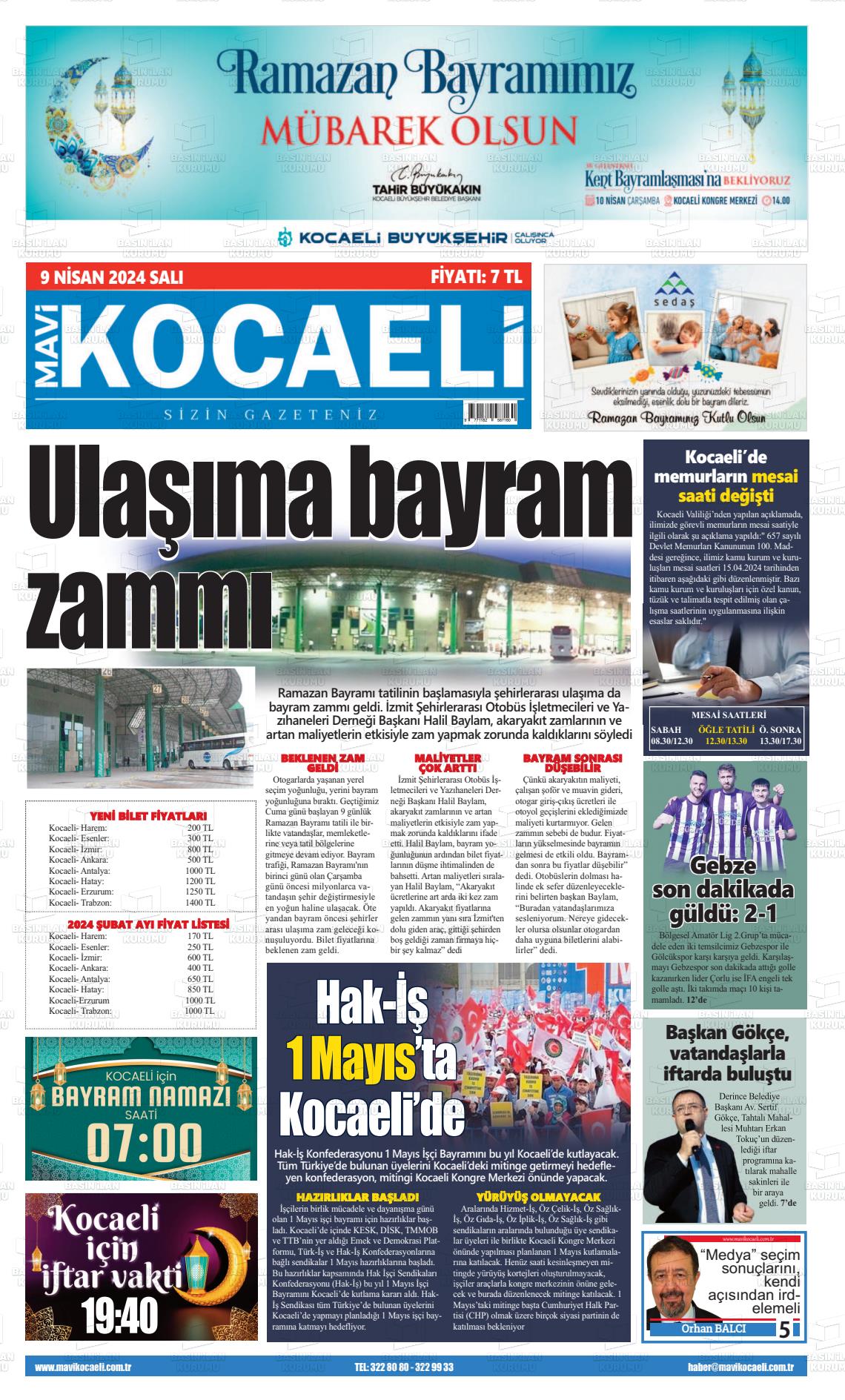 09 Nisan 2024 Mavi Kocaeli Gazete Manşeti