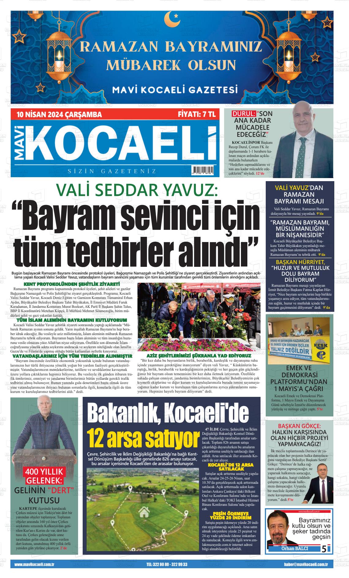 10 Nisan 2024 Mavi Kocaeli Gazete Manşeti