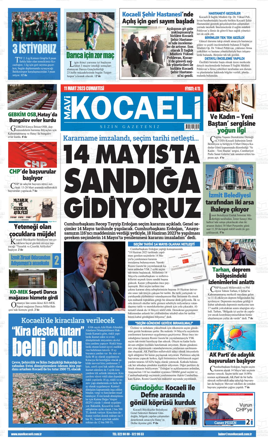 11 Mart 2023 Mavi Kocaeli Gazete Manşeti