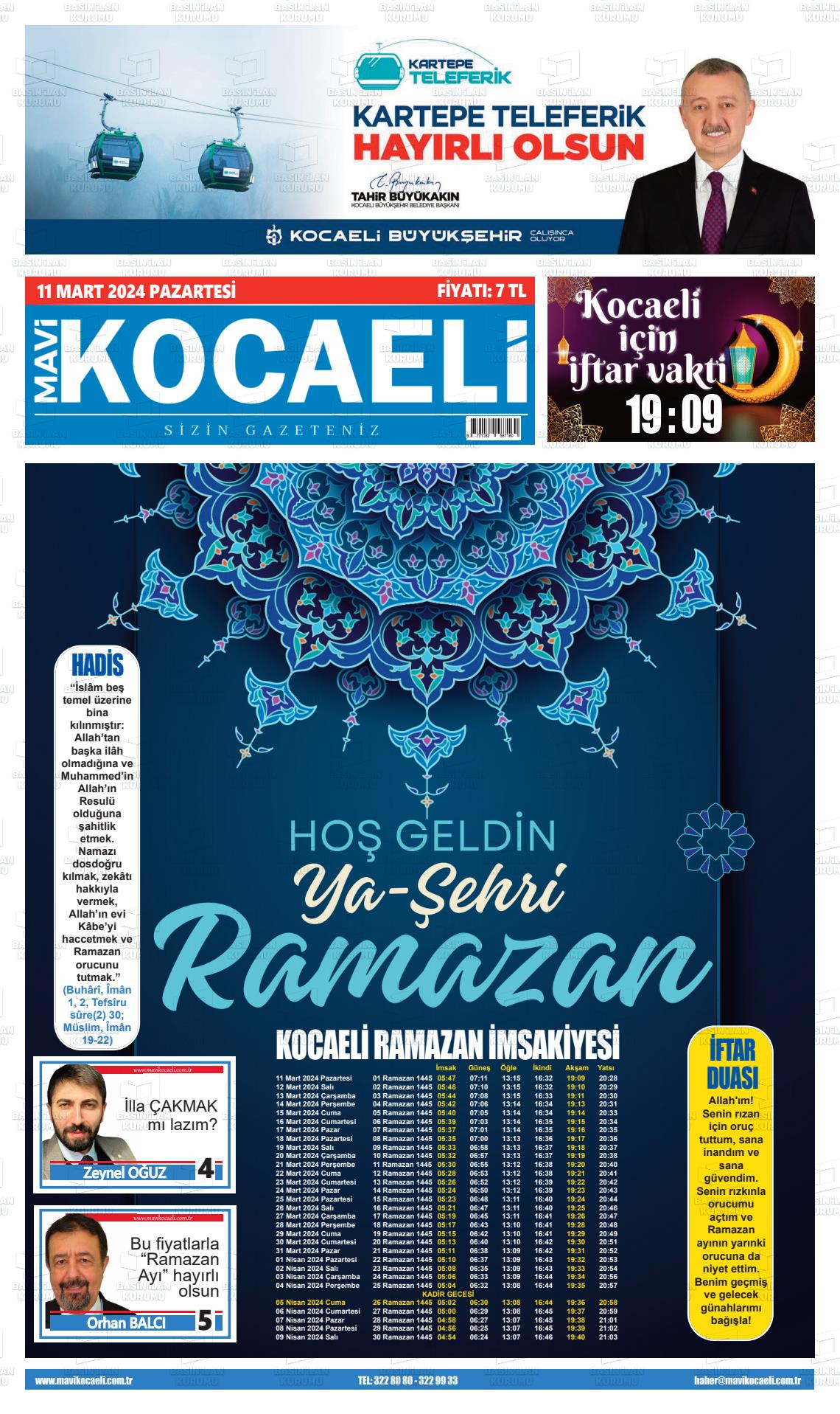 11 Mart 2024 Mavi Kocaeli Gazete Manşeti