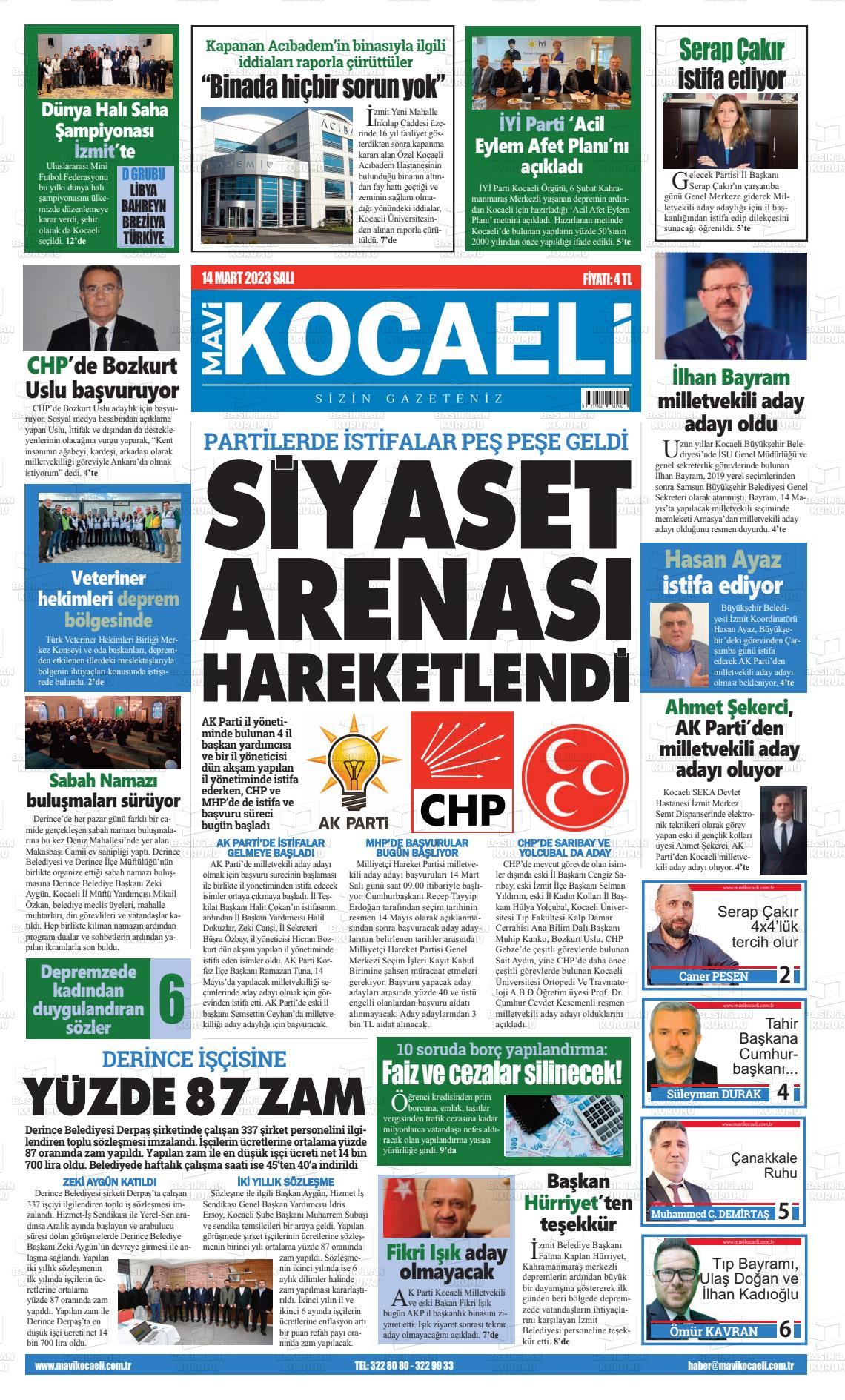 14 Mart 2023 Mavi Kocaeli Gazete Manşeti