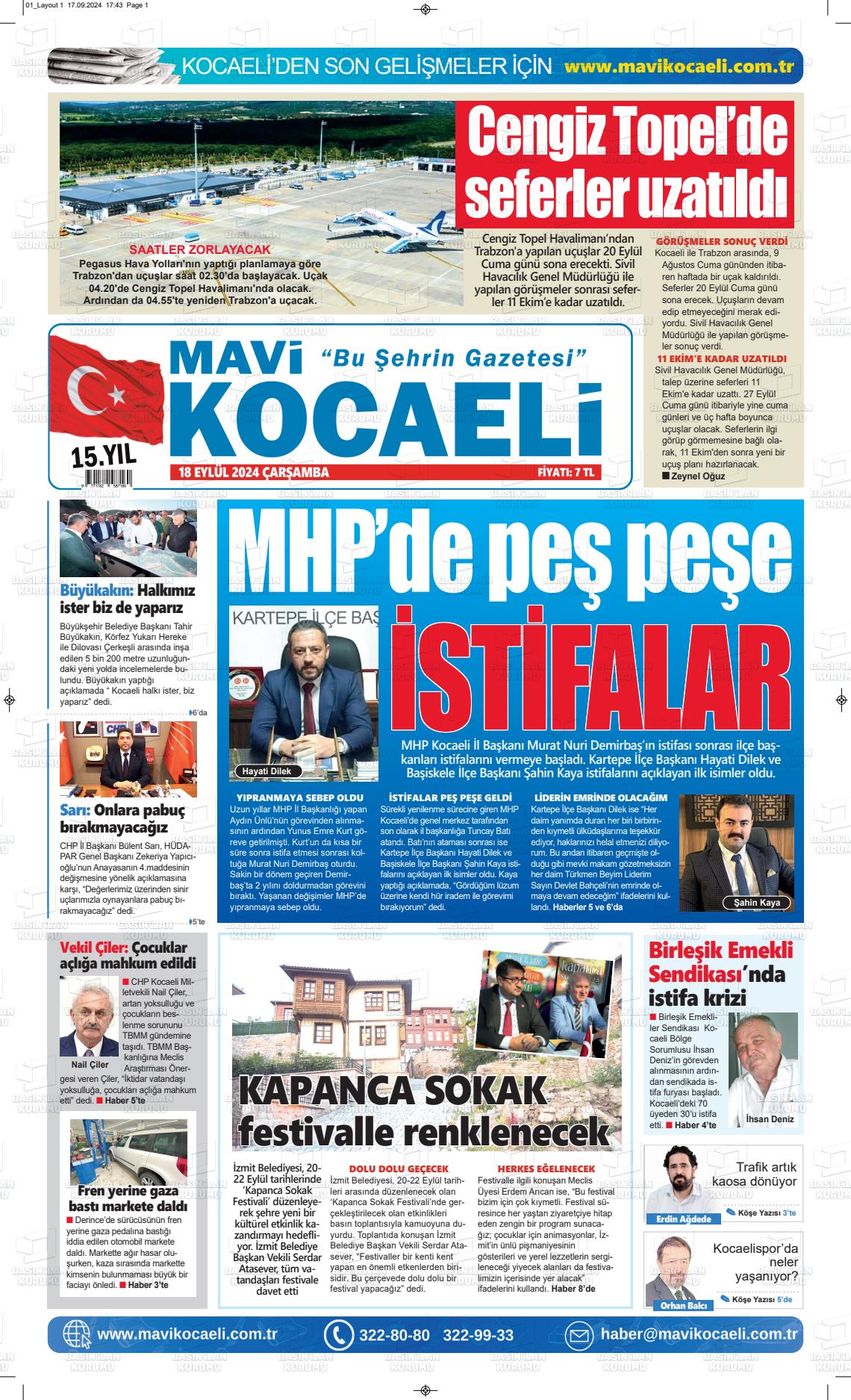 18 Eylül 2024 Mavi Kocaeli Gazete Manşeti