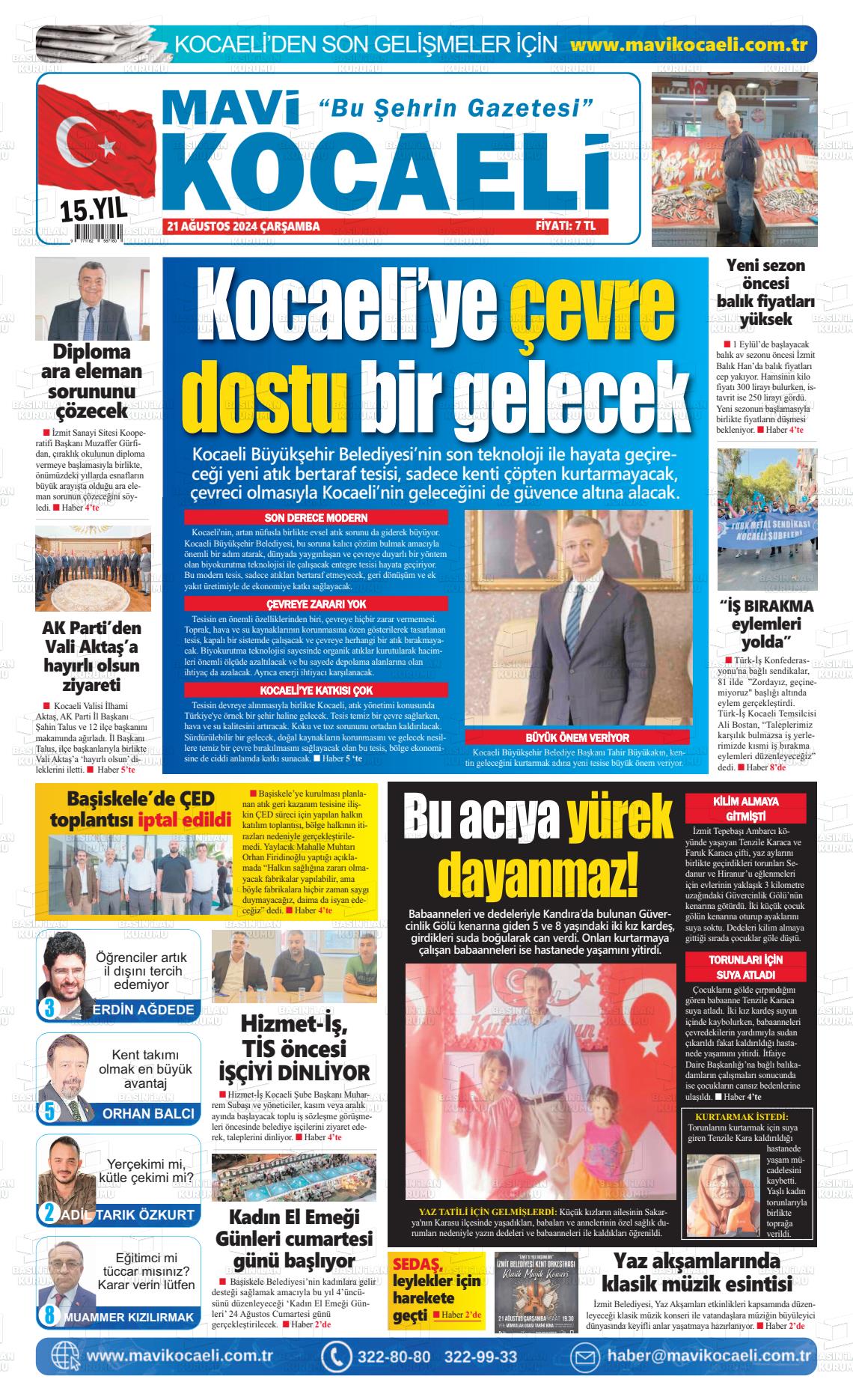 21 Ağustos 2024 Mavi Kocaeli Gazete Manşeti