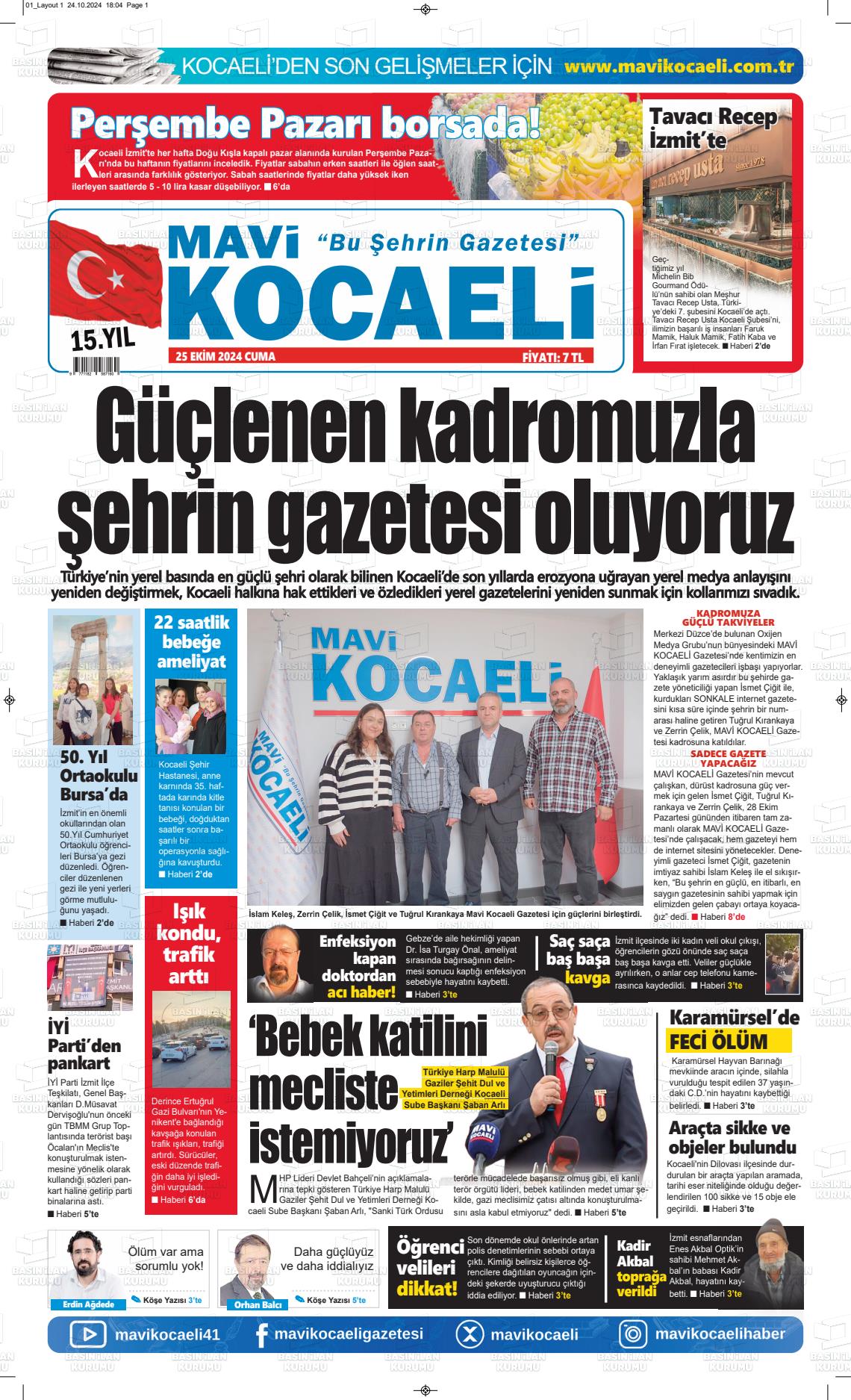 25 Ekim 2024 Mavi Kocaeli Gazete Manşeti