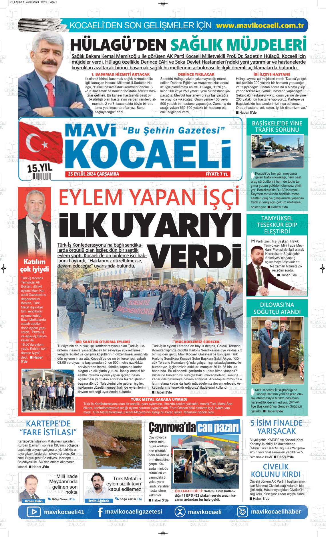 25 Eylül 2024 Mavi Kocaeli Gazete Manşeti